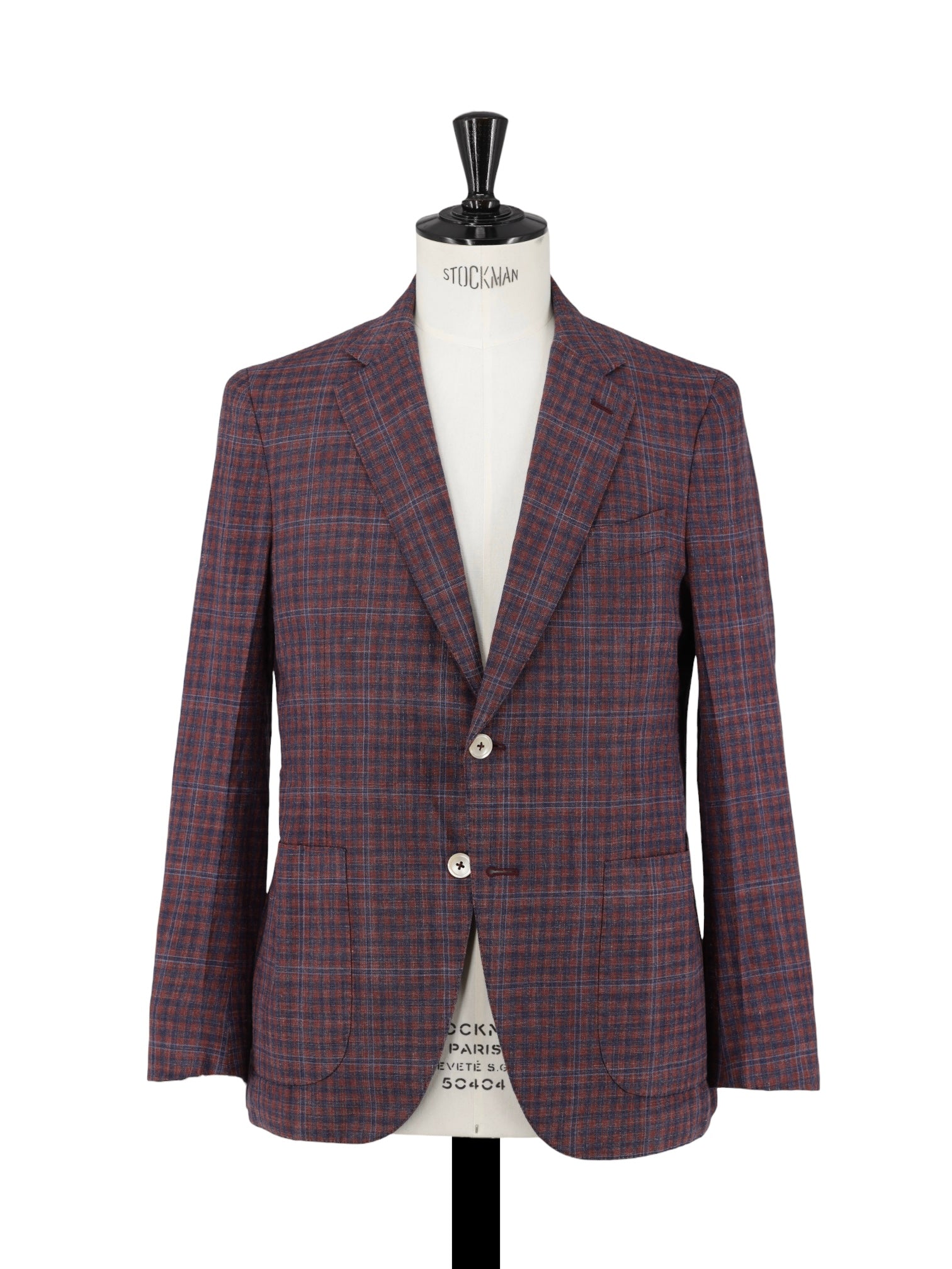 Isaia Red & Blue Wool, Silk & Linen Gingham Check Jacket