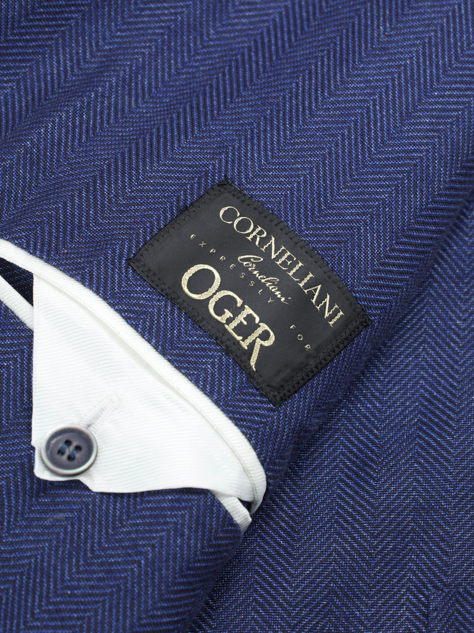 Corneliani Blue Linen & Wool Herringbone Summer Jacket
