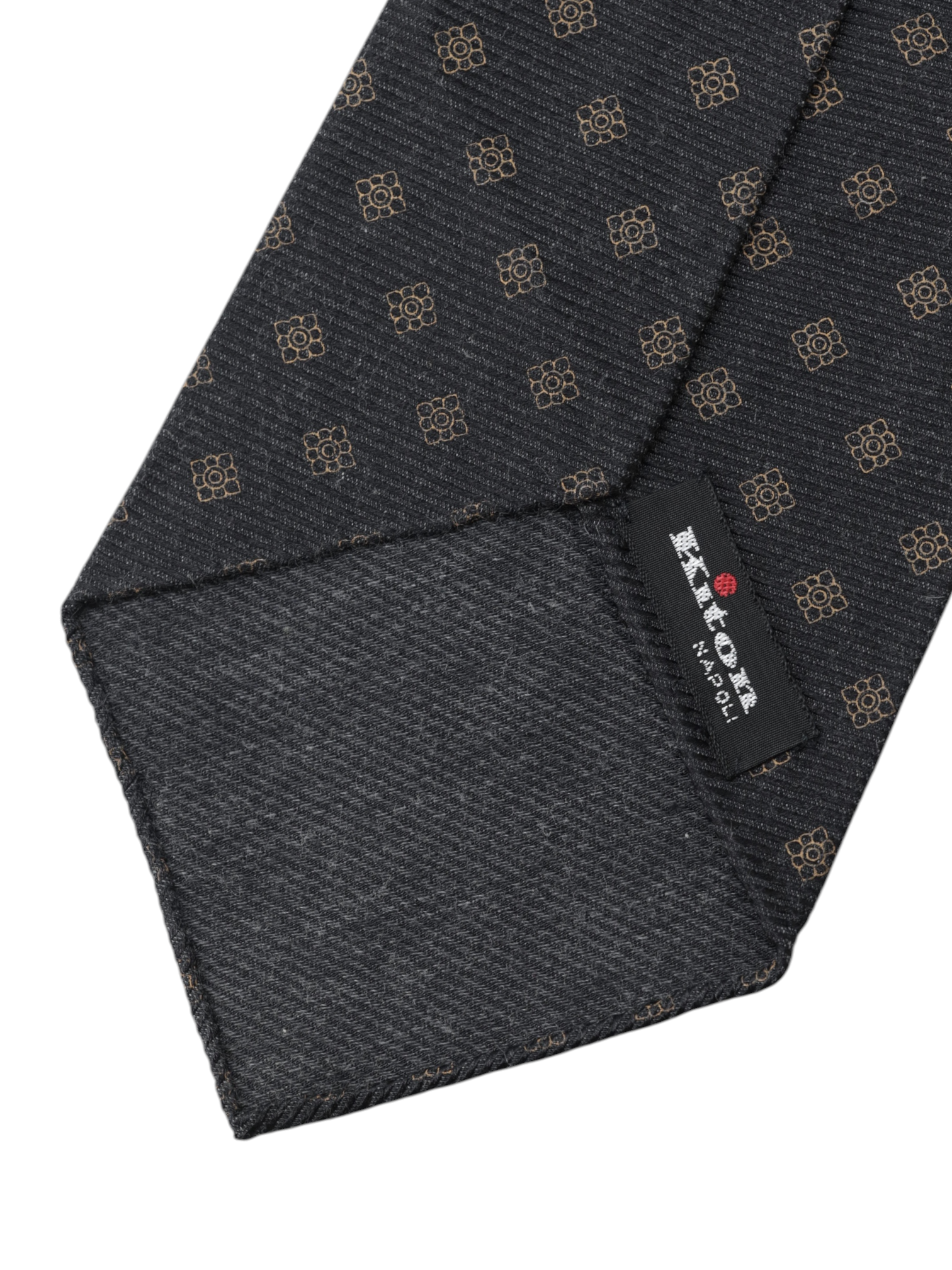 Kiton 5-Fold Warm Grey & Brown Silk Geometric Untipped & Handrolled Tie
