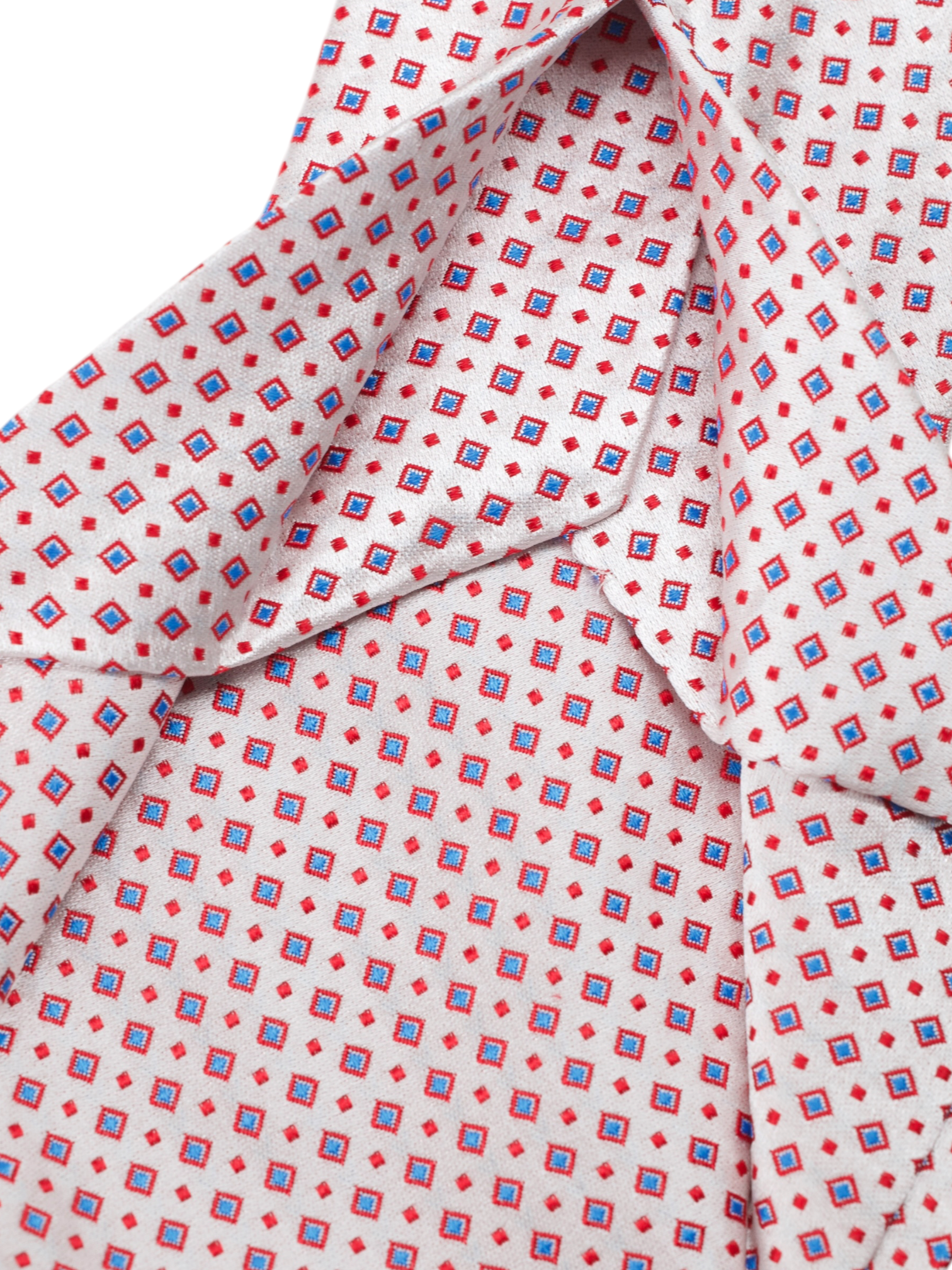 Kiton 5-Fold Light Pink, Red & Blue SIlk Micro-Square Pattern Tie