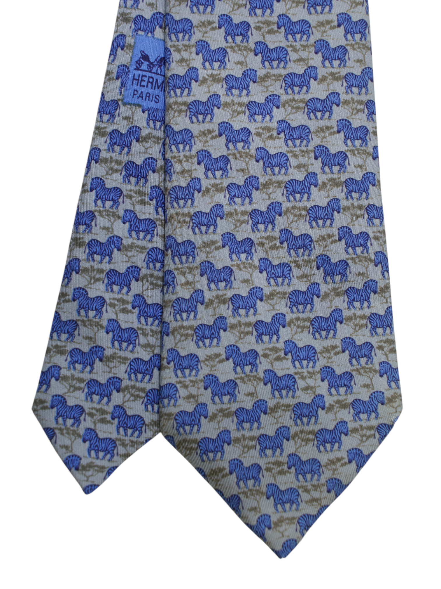 Hermès Grey & Blue Silk Zebra Pattern Tie