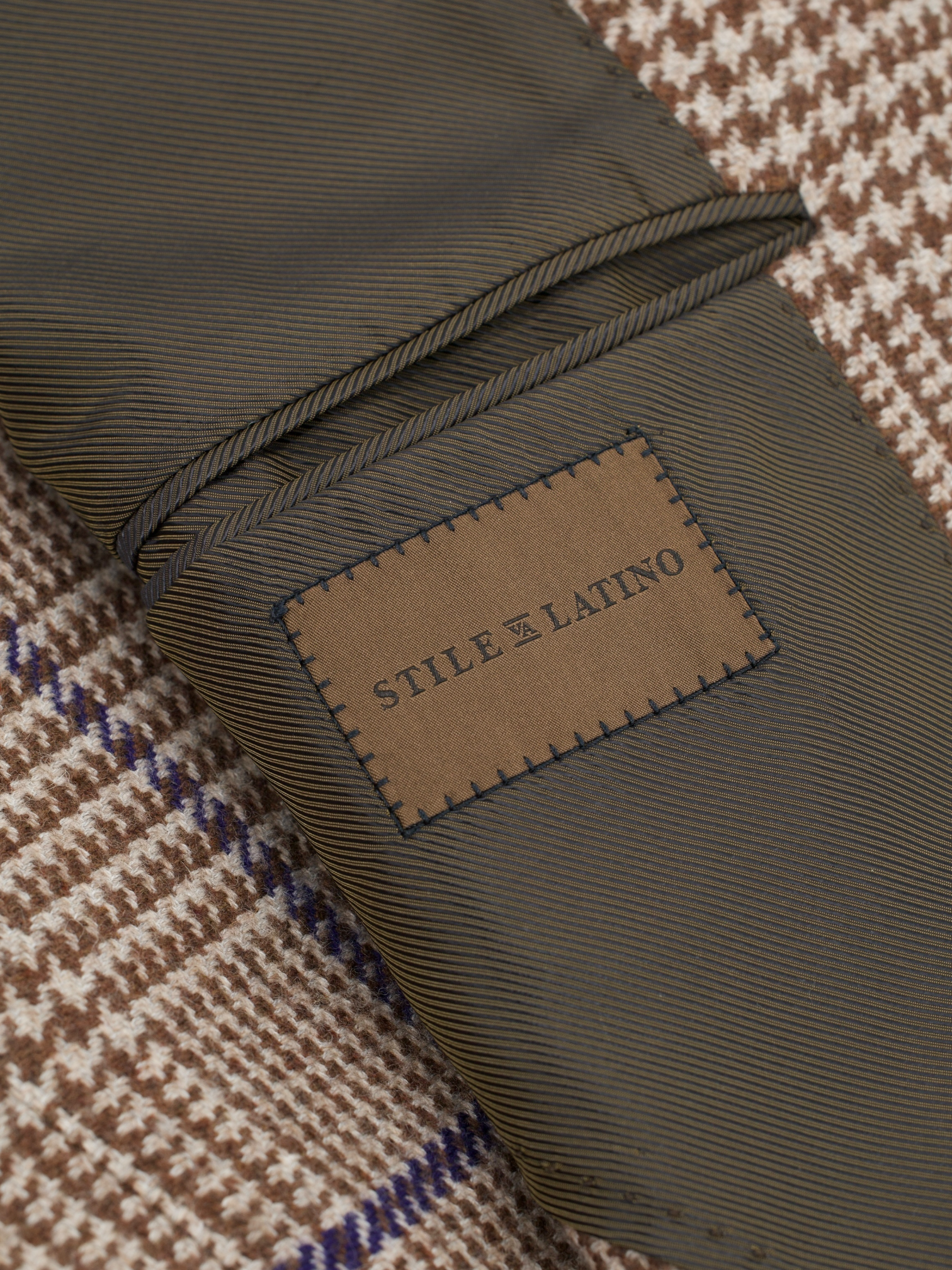 Stile Latino Brown & Royal Blue Wool, Cotton & Stretch Prince of Wales Jacket