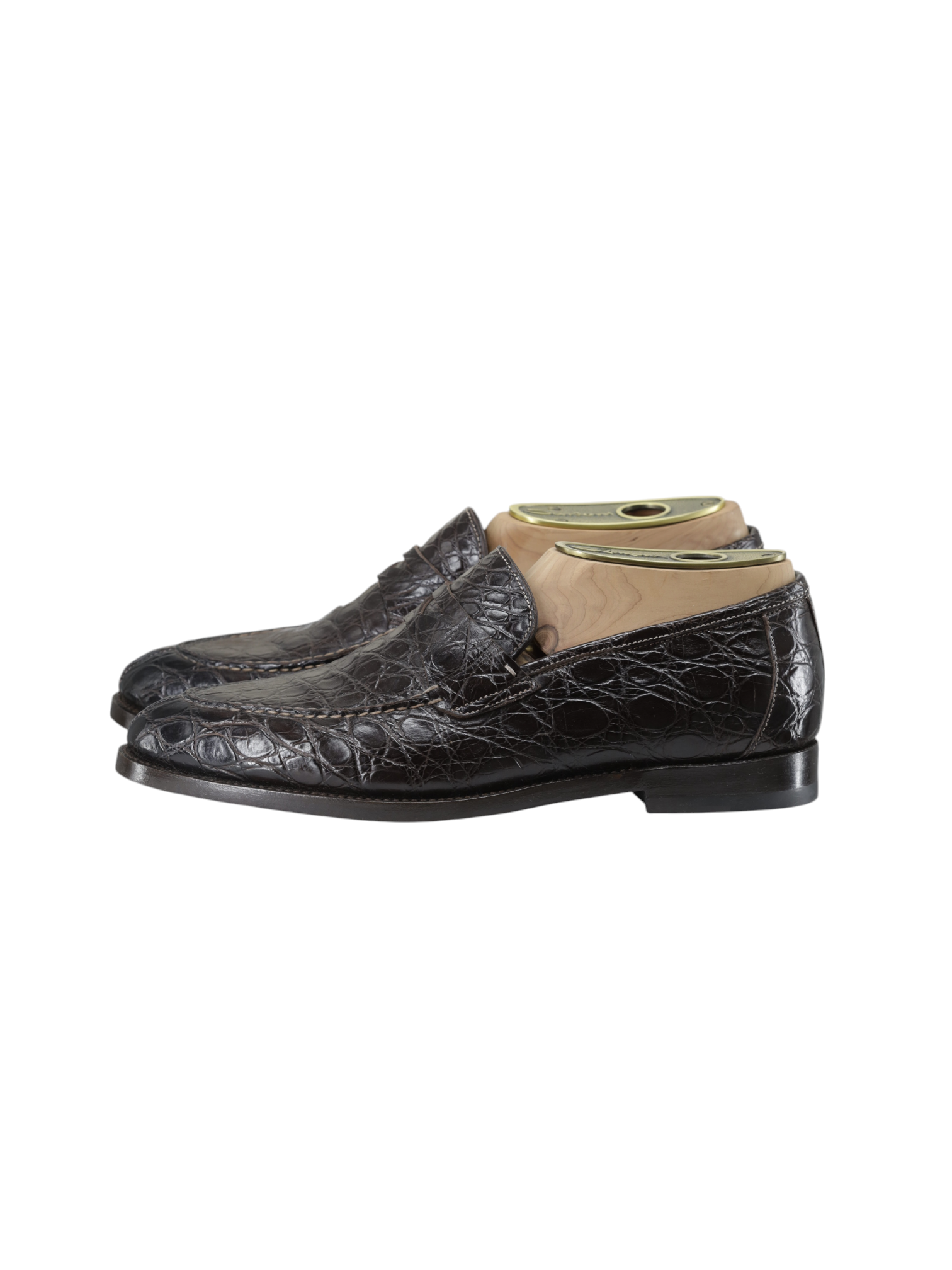 Santoni Dark Brown Venezuelan Caiman Crocodilus Penny Loafer + Belt