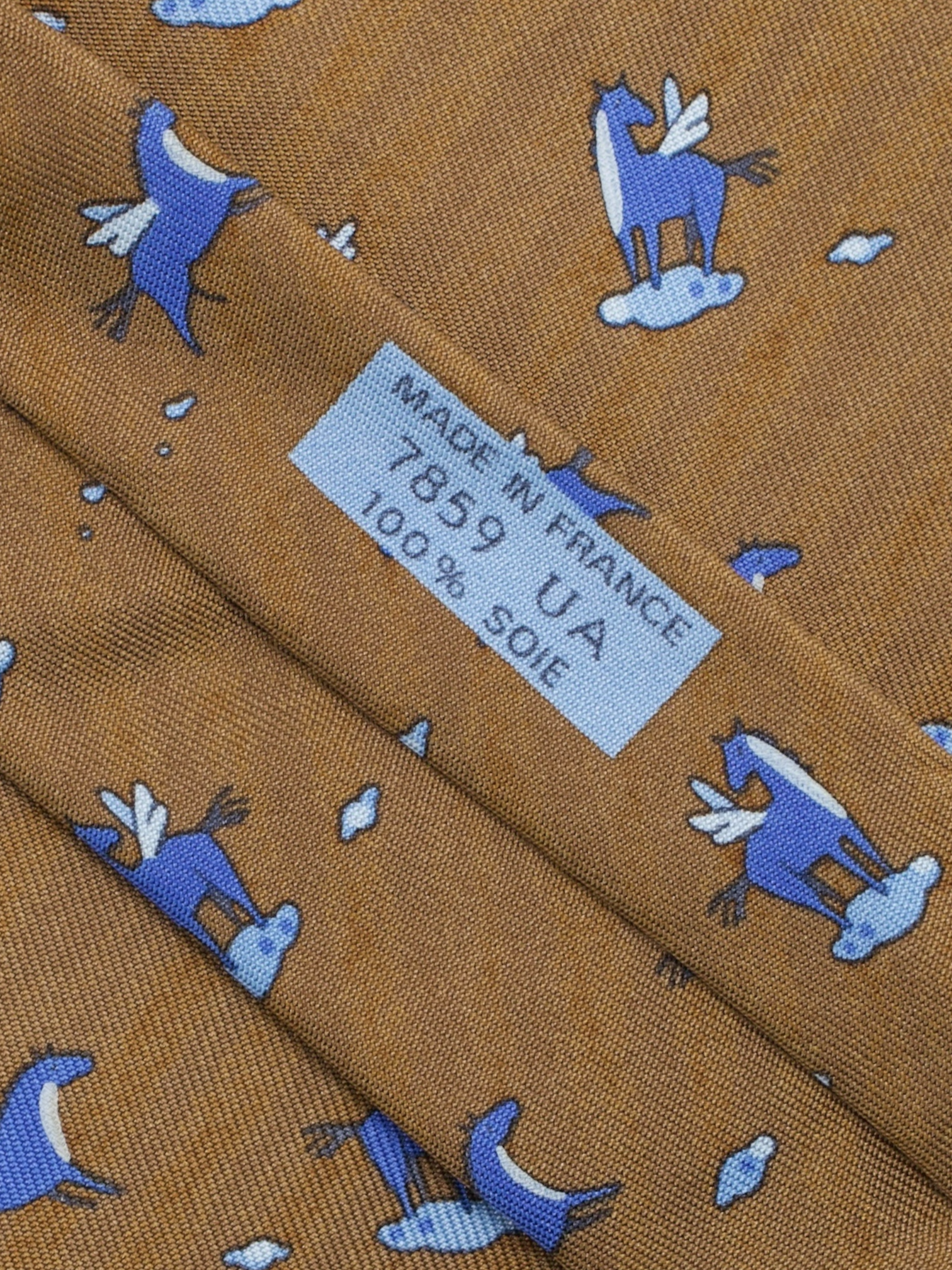 Hermès Bronze & Denim Blue Silk Horse Pattern Tie