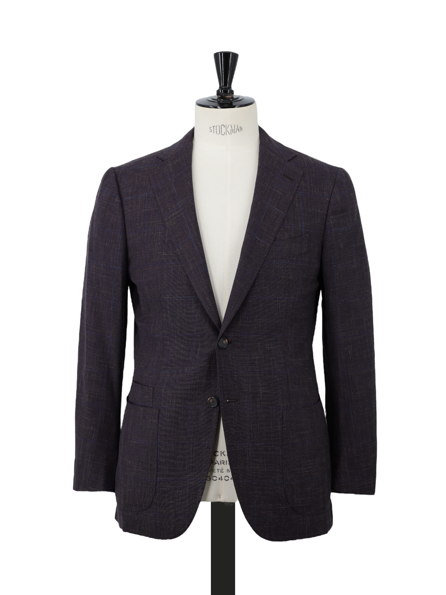 Cesare Attolini Mahogany Brown Wool, Silk & Linen Windowpane Jacket