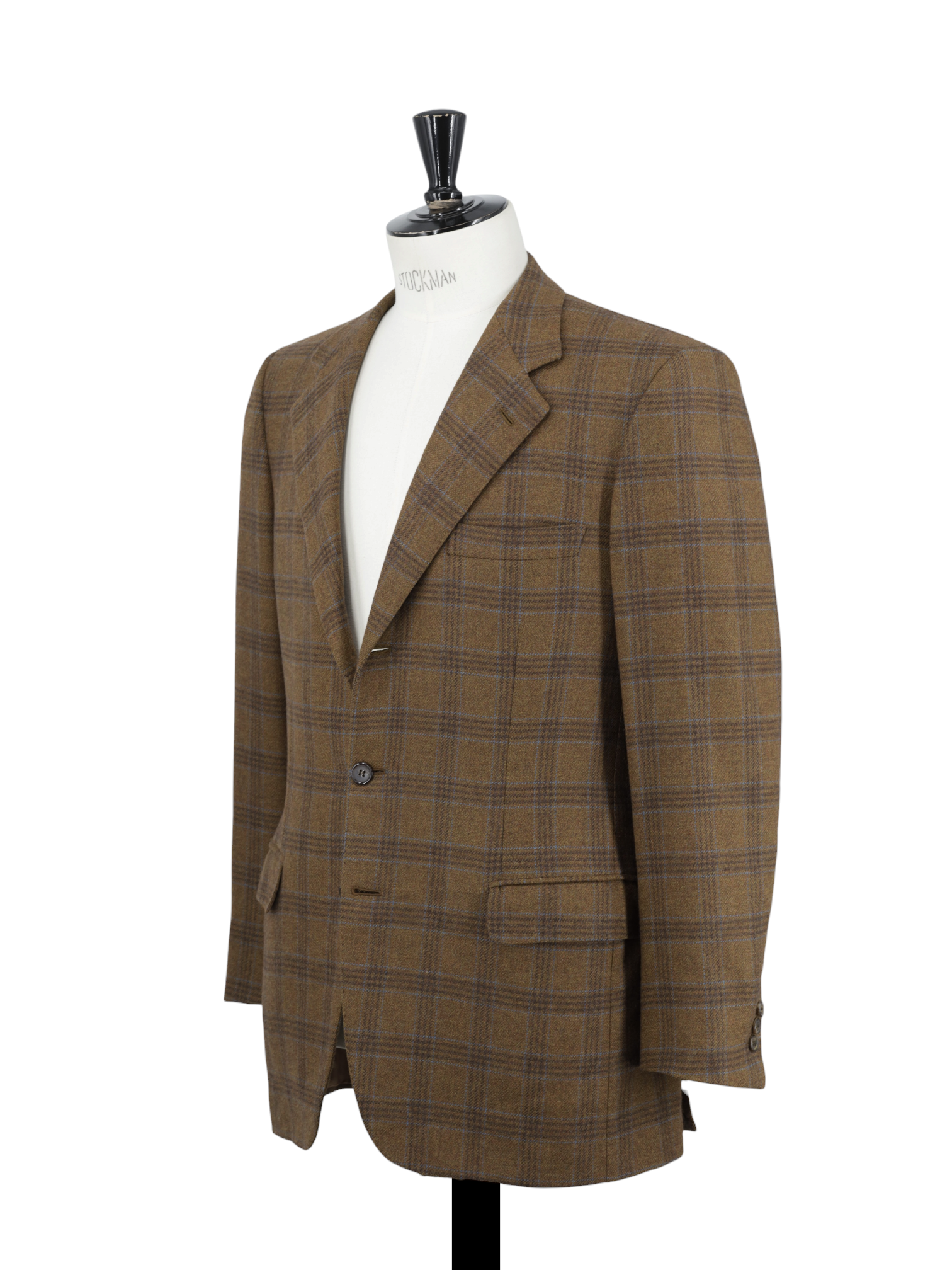 Brioni Brown & Light Blue Pure Wool Overcheck Palatino Jacket