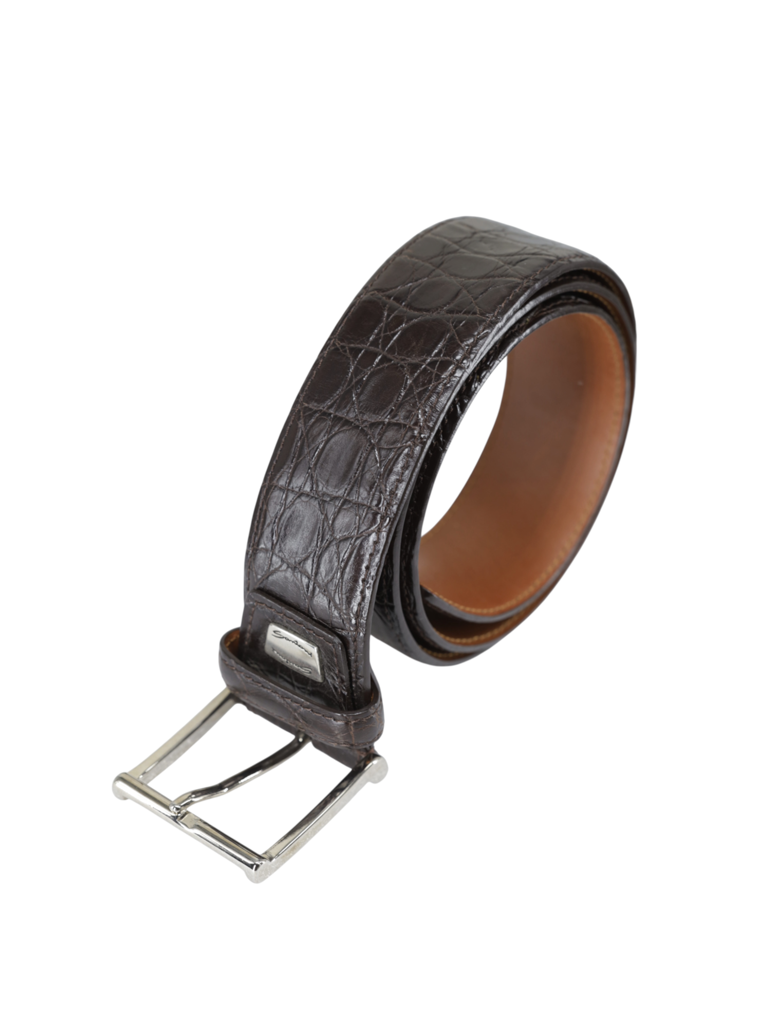 Santoni Dark Brown Venezuelan Caiman Crocodilus Penny Loafer + Belt