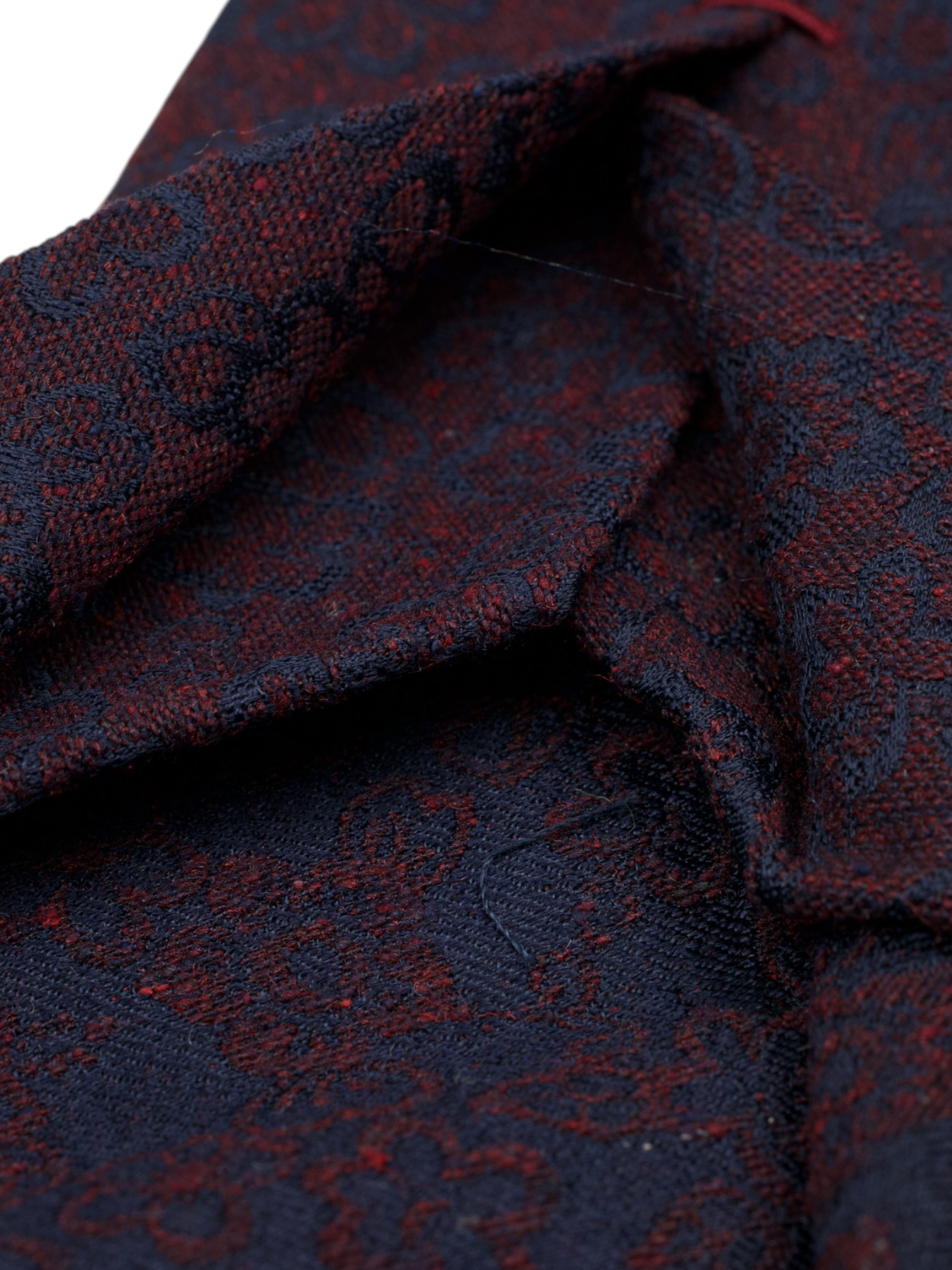 Kiton 5-Fold Navy & Burgundy Handrolled Silk Floral Jacquard Tie
