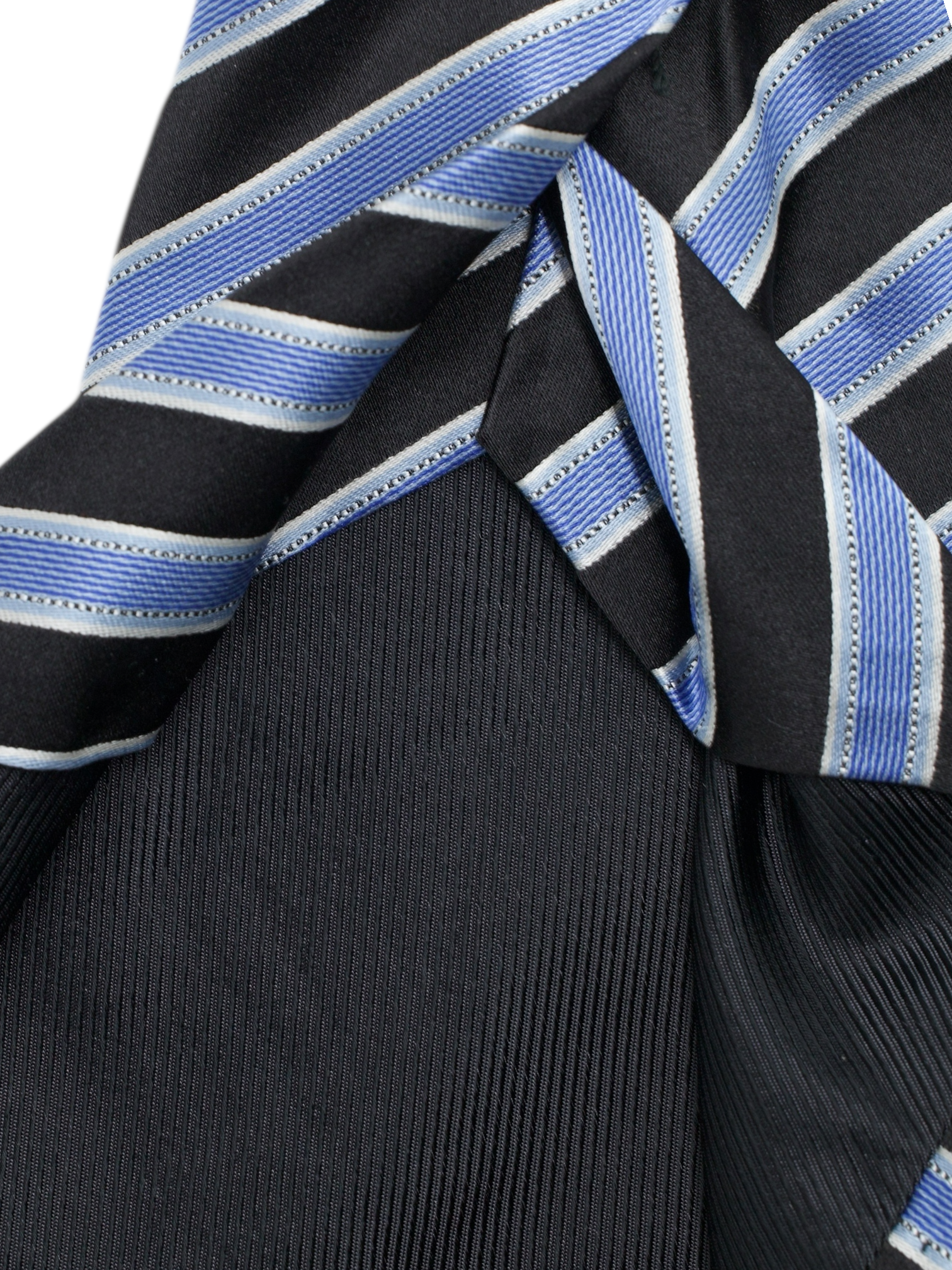 Kiton 5-Fold Black & Light Blue Silk Striped Business Tie