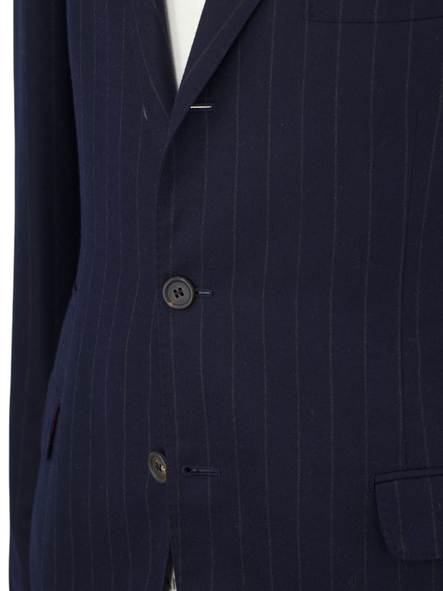 Brunello Cucinelli Navy Brushed Wool & Silk Pinstripe Suit