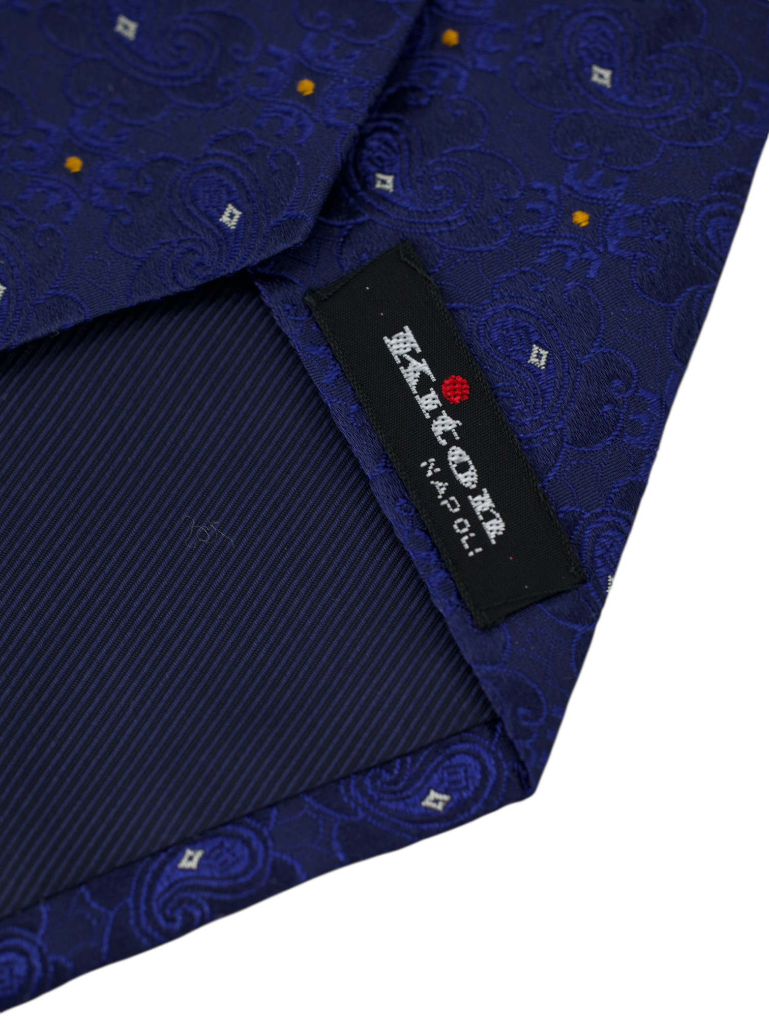 Kiton 5-Fold Marine Blue & Orange Silk Pailsey-Medaillon Tie