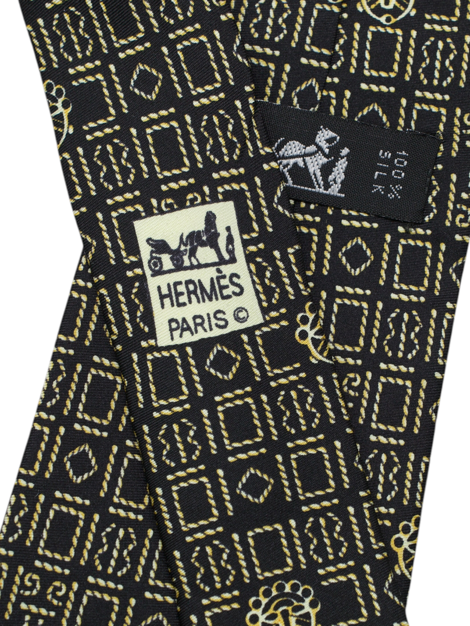 Hermès Black & Gold Silk Vintage Geometric-Pattern Tie