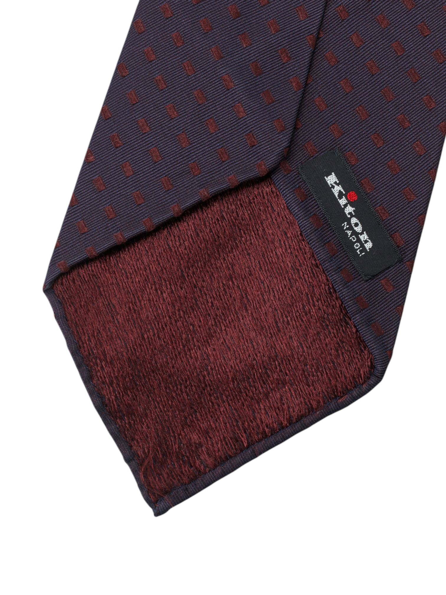 Kiton 5-Fold Mahogany Brown Silk Geometric-Pattern Untipped & Handrolled Tie