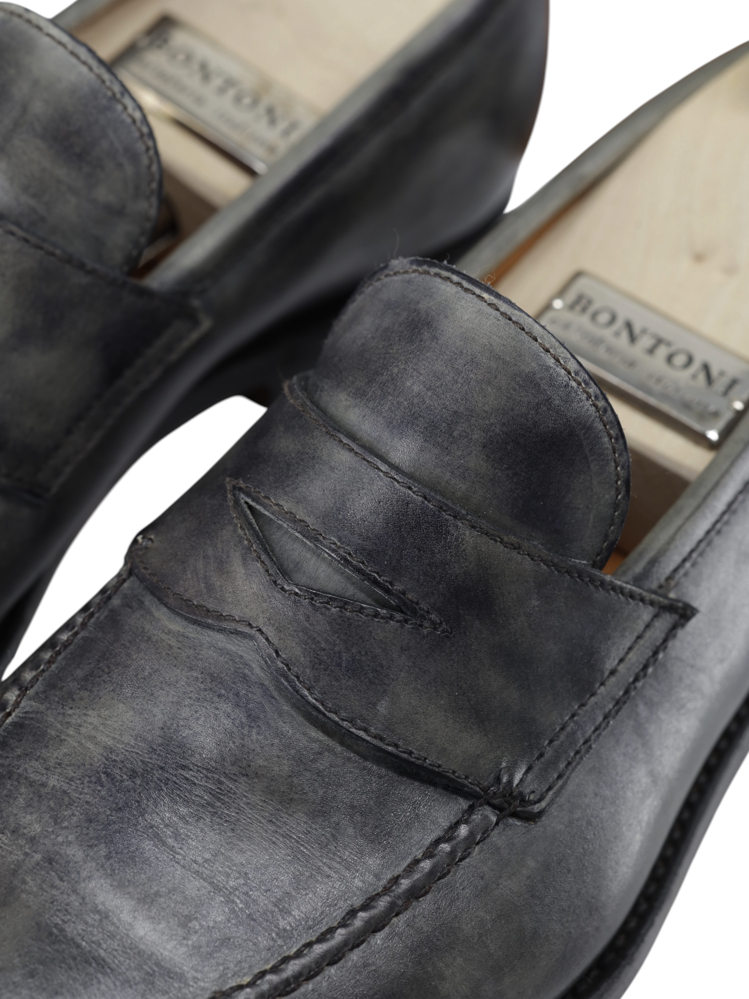 Bontoni Grey Museum-Calf Principe Penny Loafer + Crocodile Belt