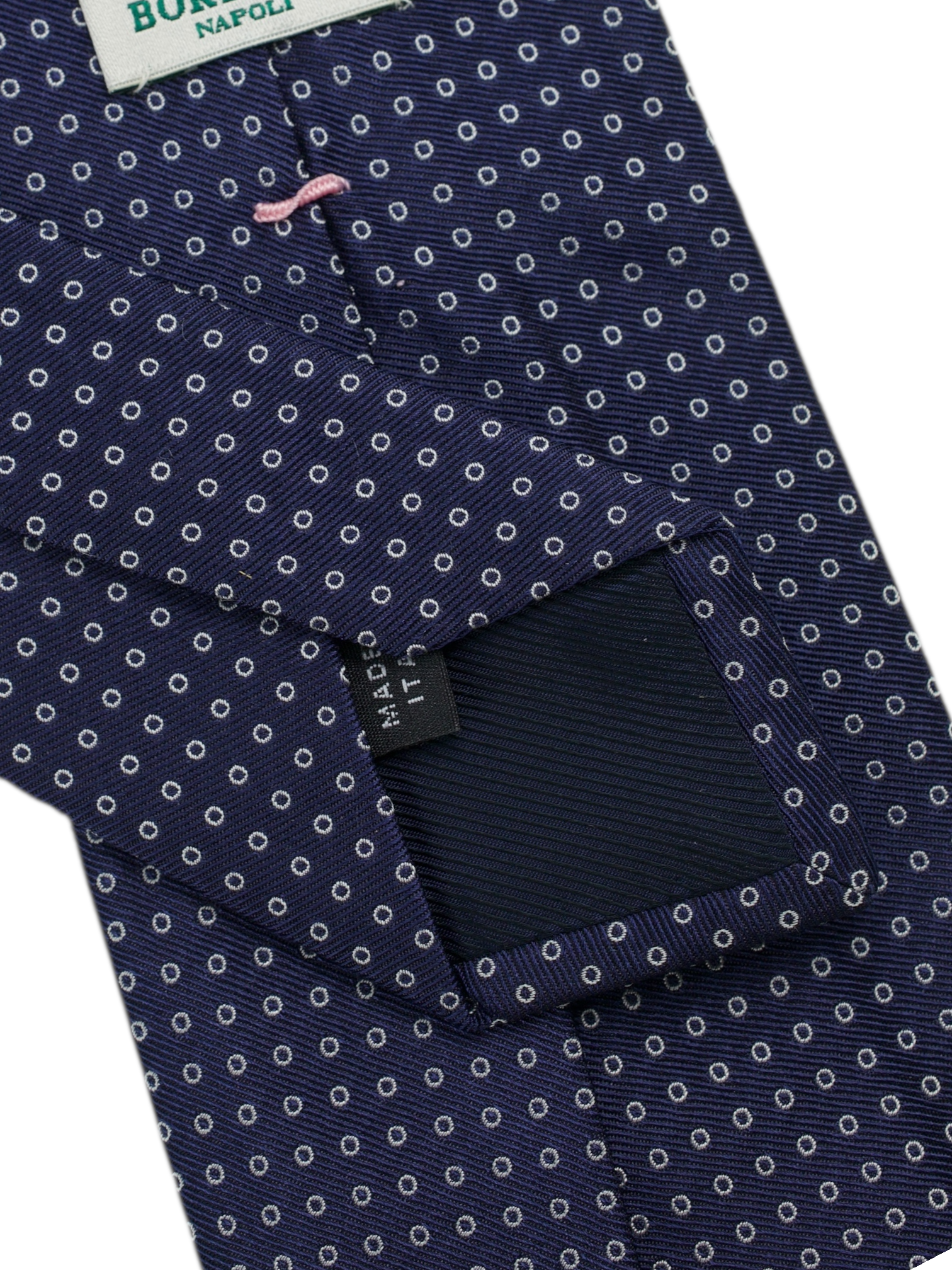 Luigi Borrelli 5-Fold Navy Silk Circle Pattern Tie