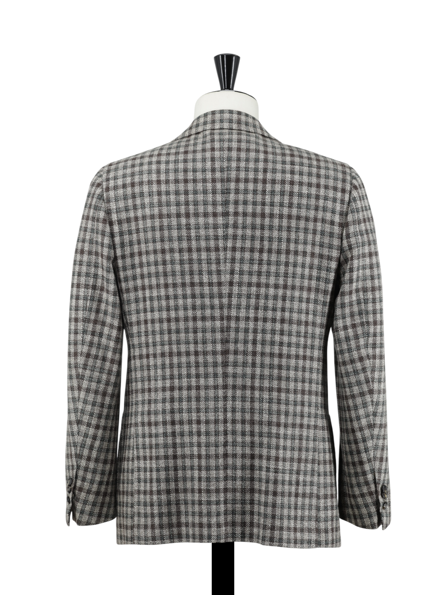 Cesare Attolini Light Brown & Green Wool-Silk Blend Gingham-Check Jacket