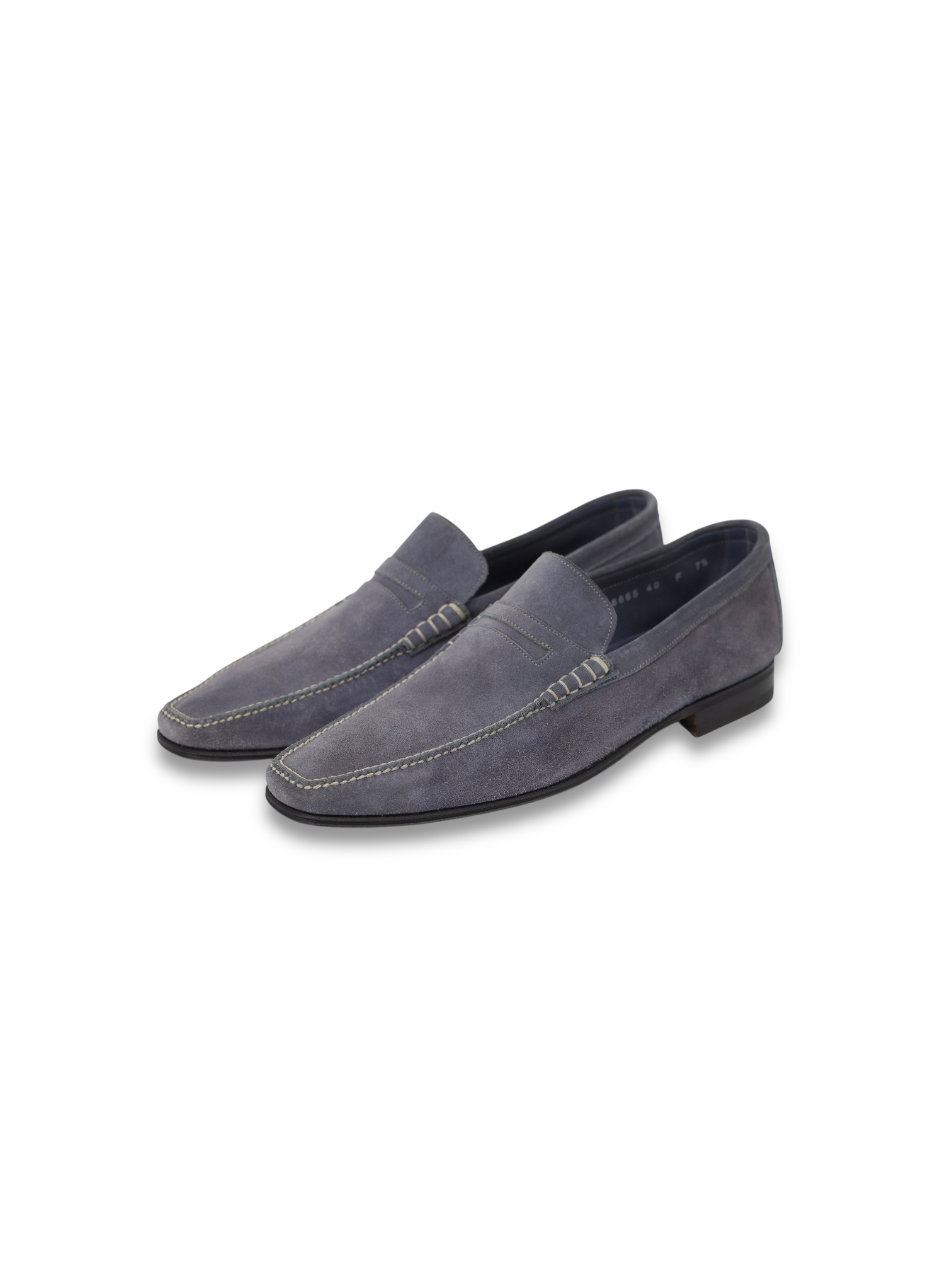 Santoni Steel Blue Handgrade Suede Penny Loafer