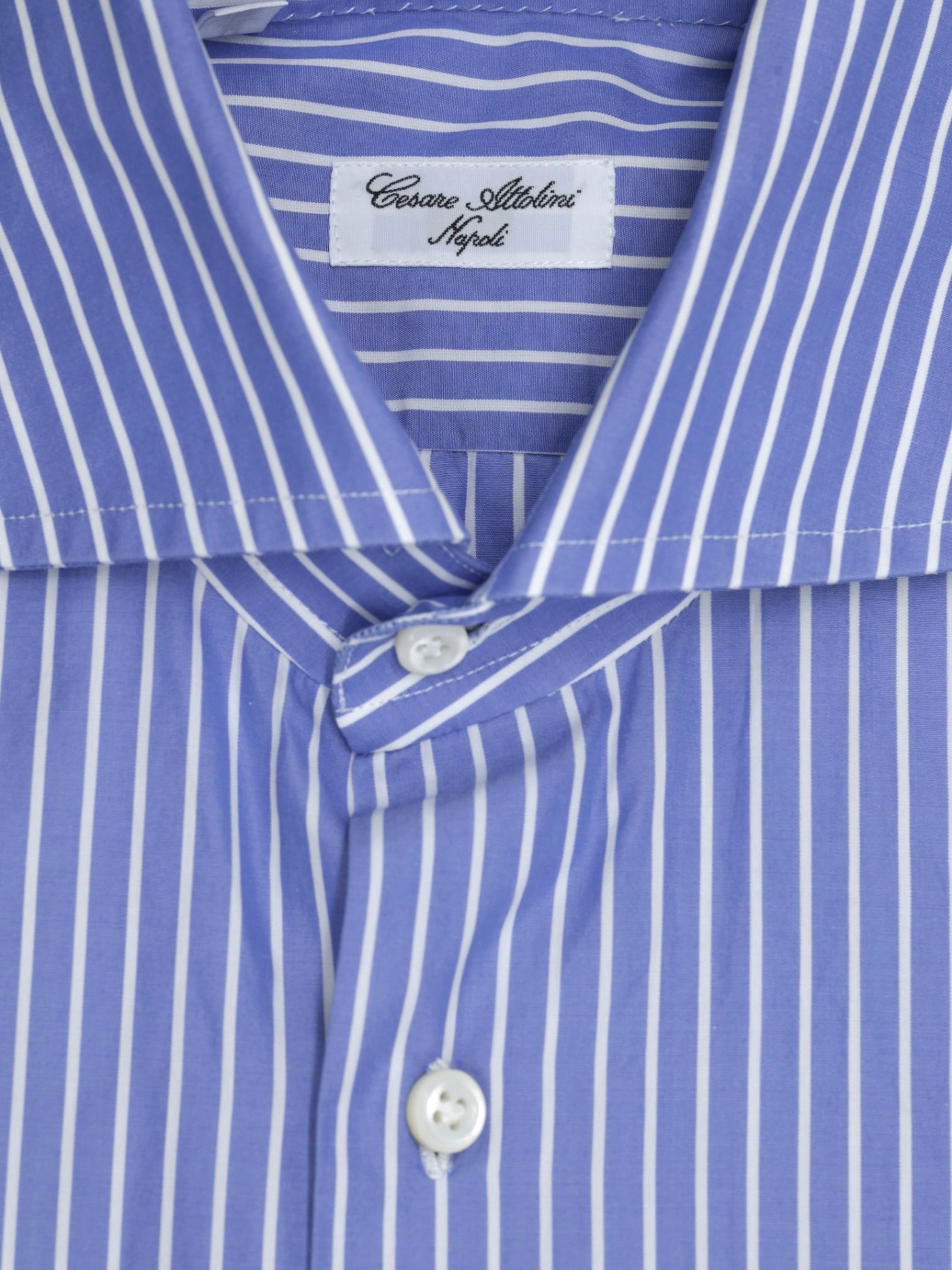 Cesare Attolini Blue & White Fine-Cotton Neapolitan Pinstripe Shirt