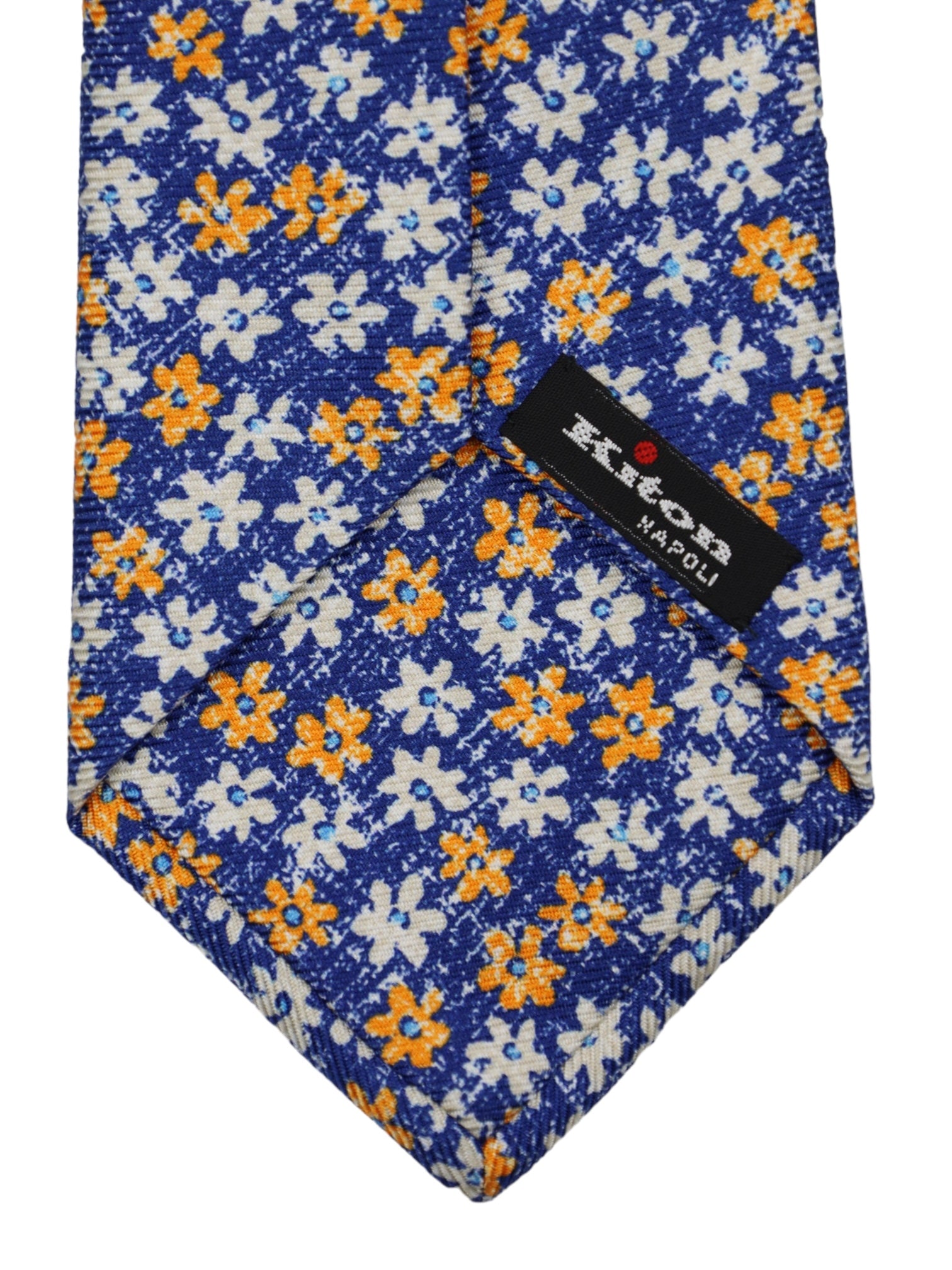 Kiton 5-Fold Blue & Orange Floral Silk Tie