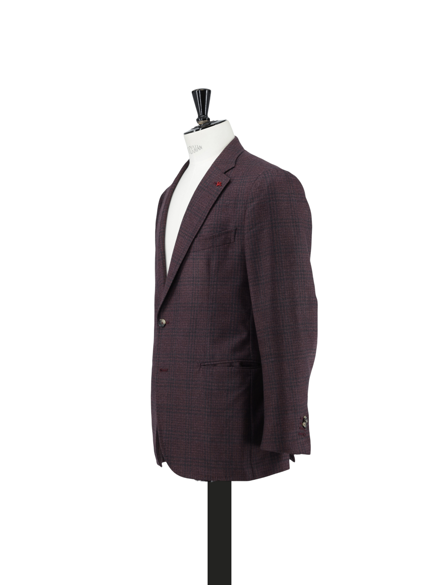 Isaia Burgundy & Navy Brushed-Wool Checkered Jacket