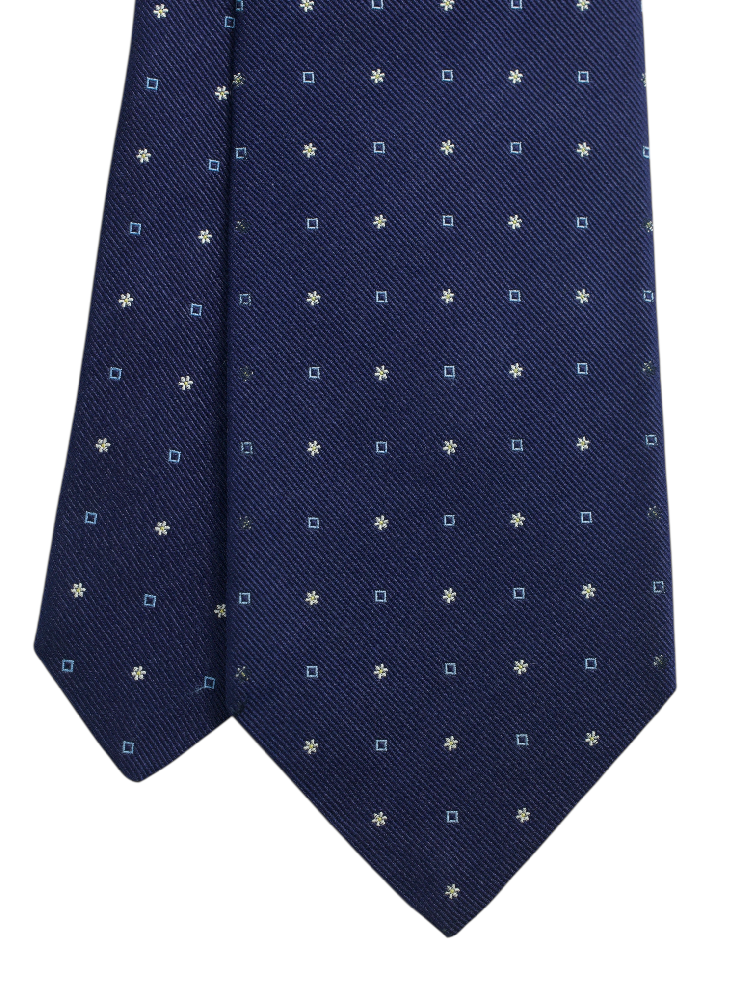 Luigi Borrelli 5-Fold Dark Blue Silk Star & Square Pattern Tie