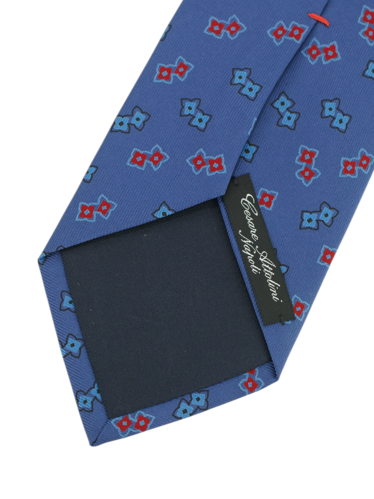 Cesare Attolini Steel Blue & Red Geometric Silk Tie