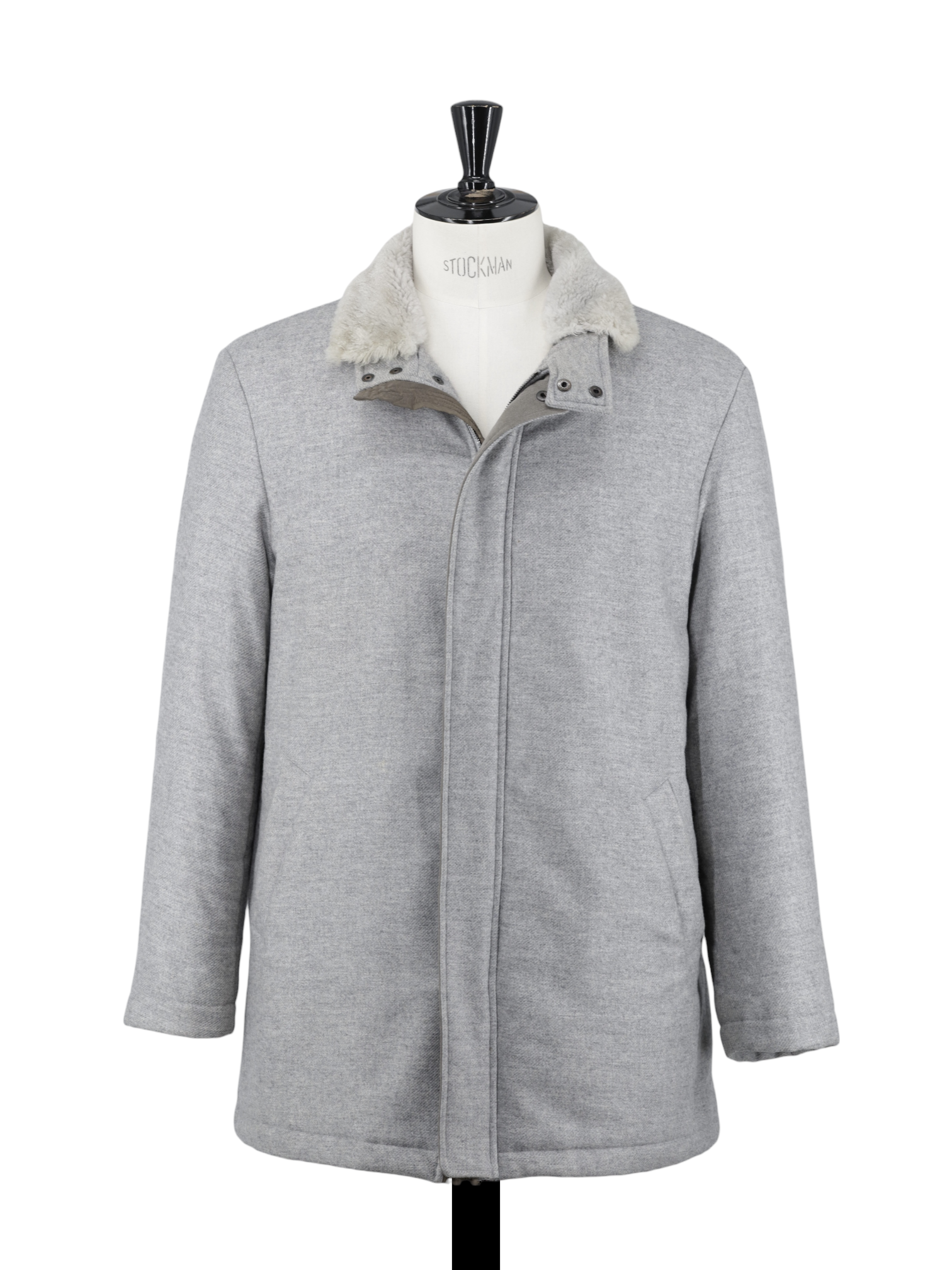 Doriani Grey Cashmere Faux-Fur Collar Twill Coat