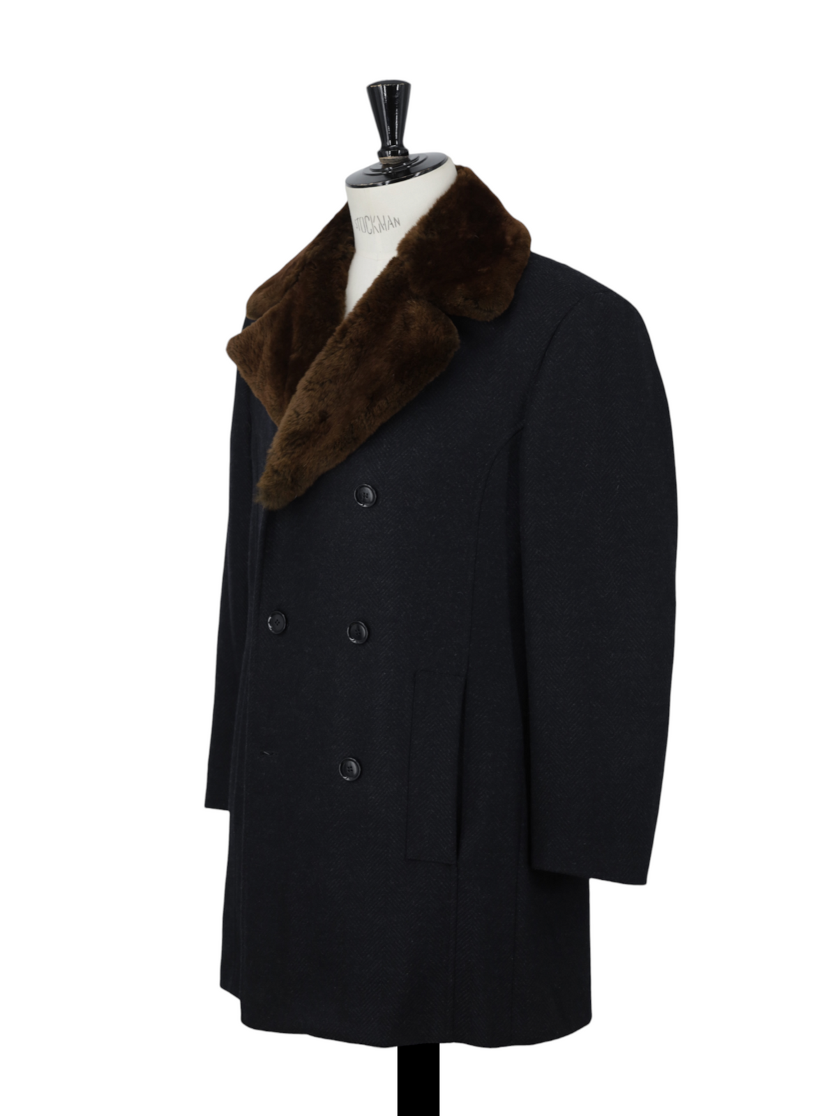 Pal Zileri Dark Grey Wool-Cashmere & Fur-Collar Herringbone Overcoat