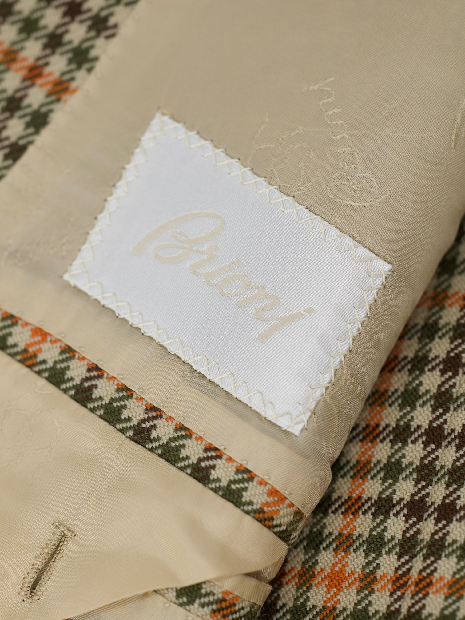 Brioni Brown & Orange Lambswool Windowpane Nomentano Jacket