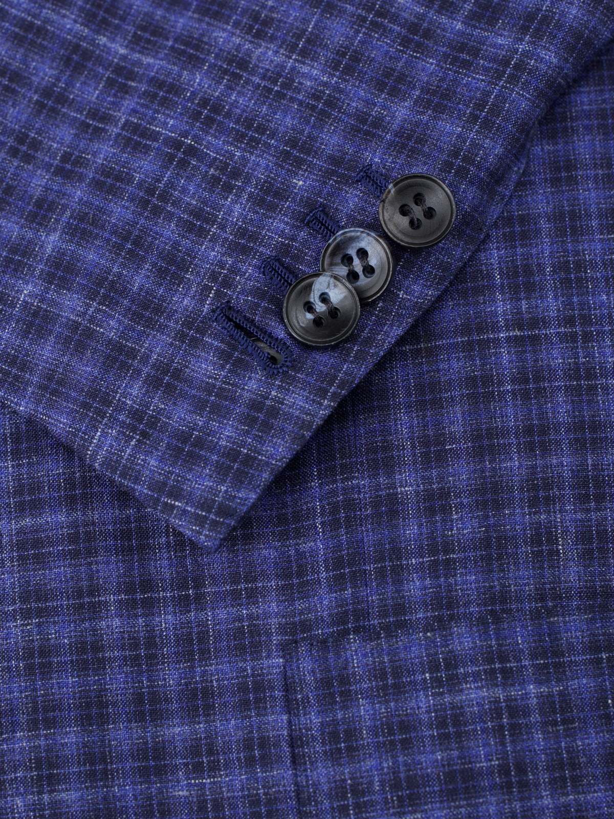 Kiton Royal Blue Cashmere, Silk & Linen Checkered Lungo Jacket