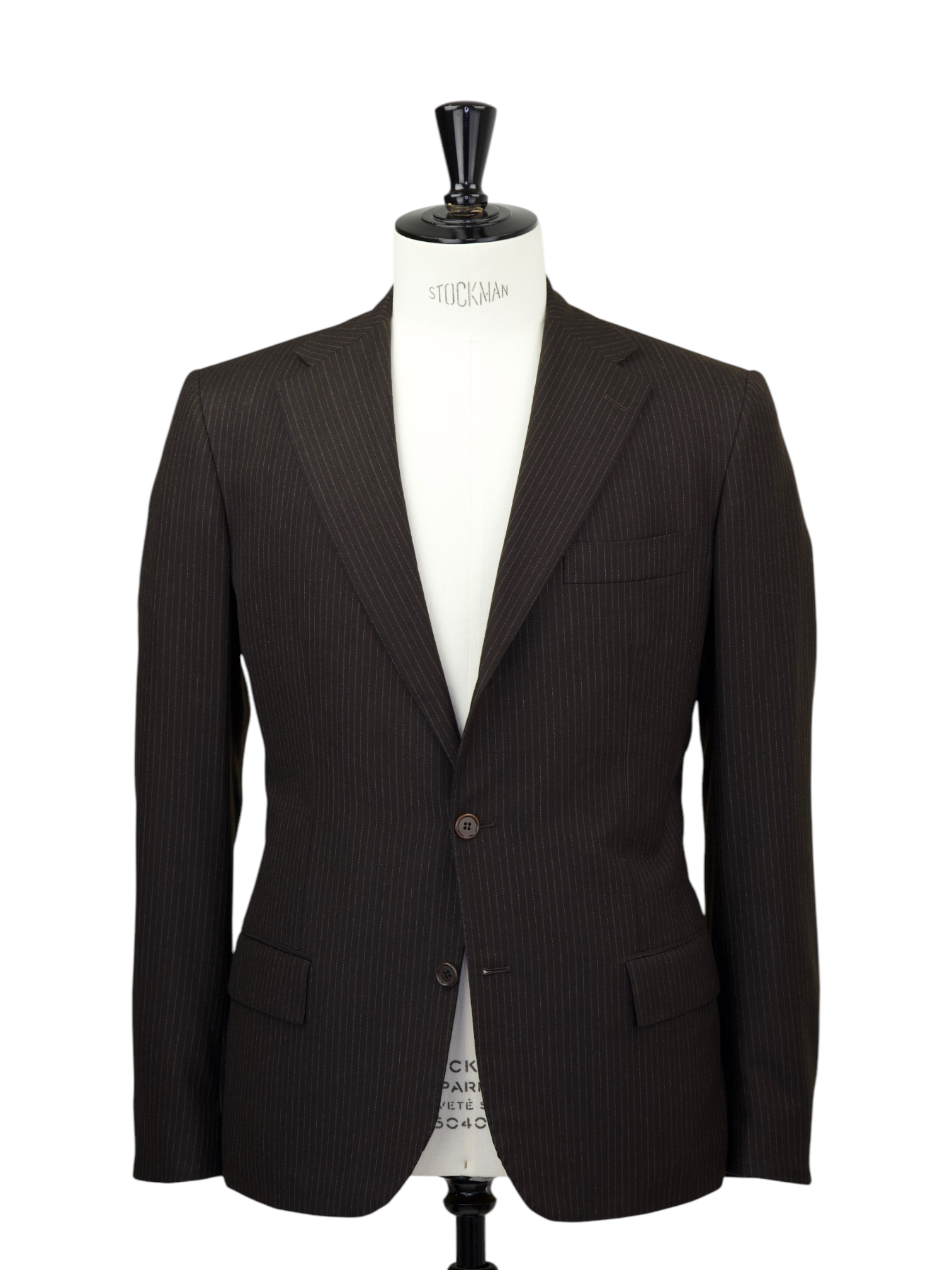 Kiton Dark Brown Brushed Wool Pinstripe Suit