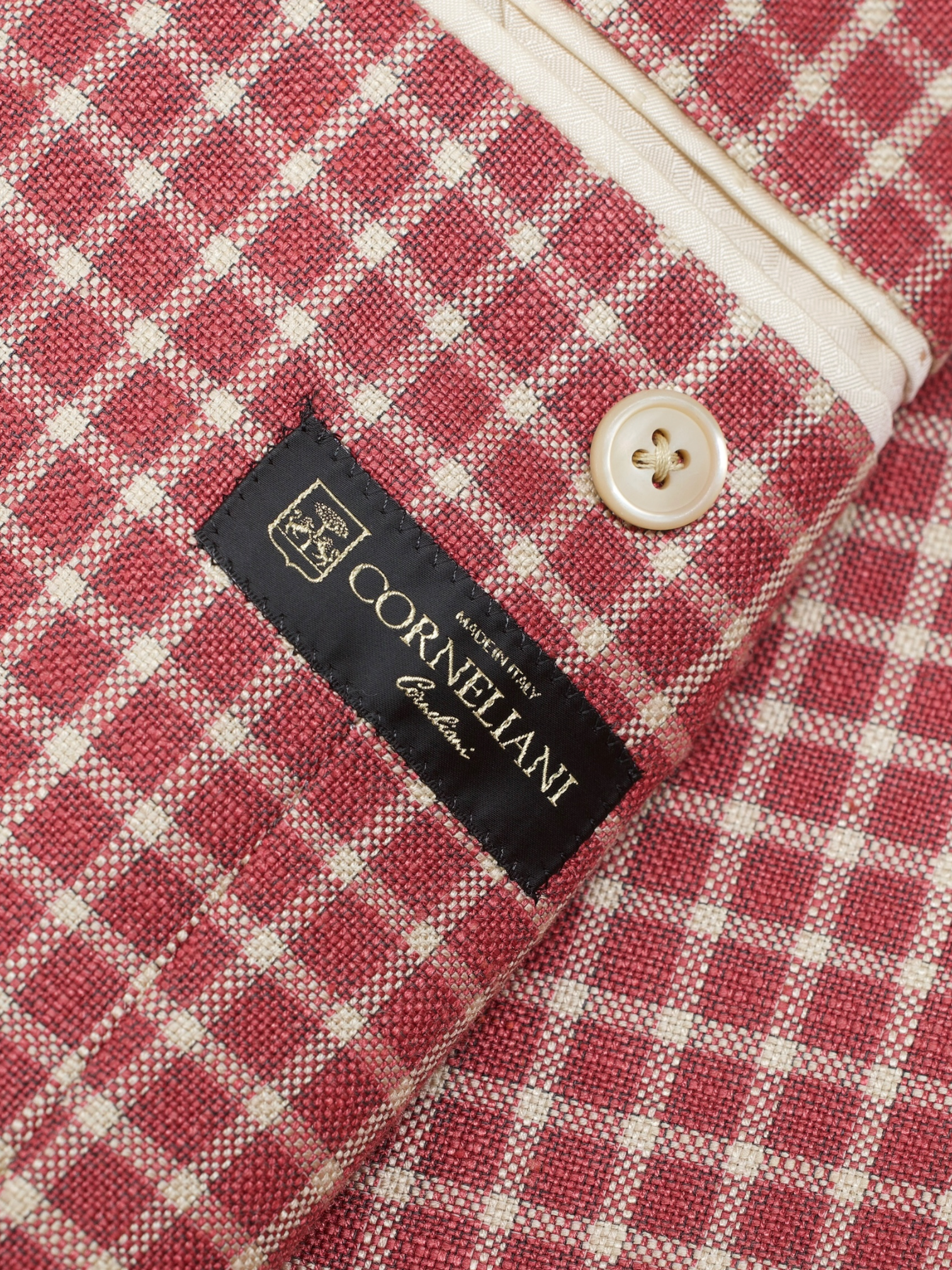 Corneliani Red & White Silk & Wool Checkered Academy Jacket