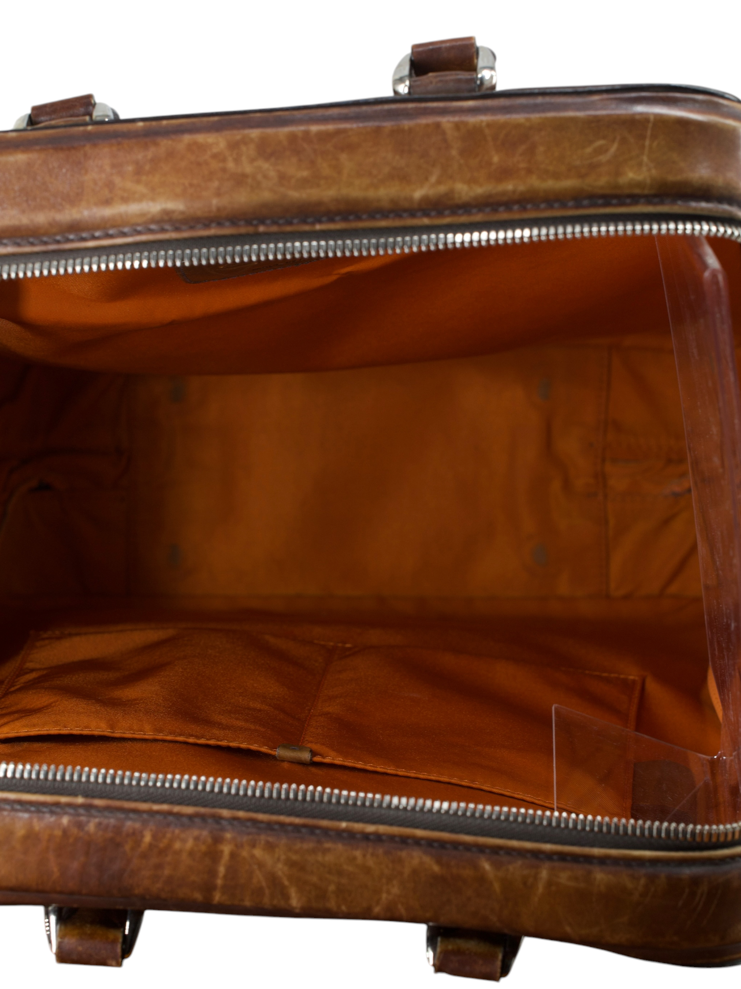 Santoni Cognac Brown Patina-Leather Business Tote-Bag