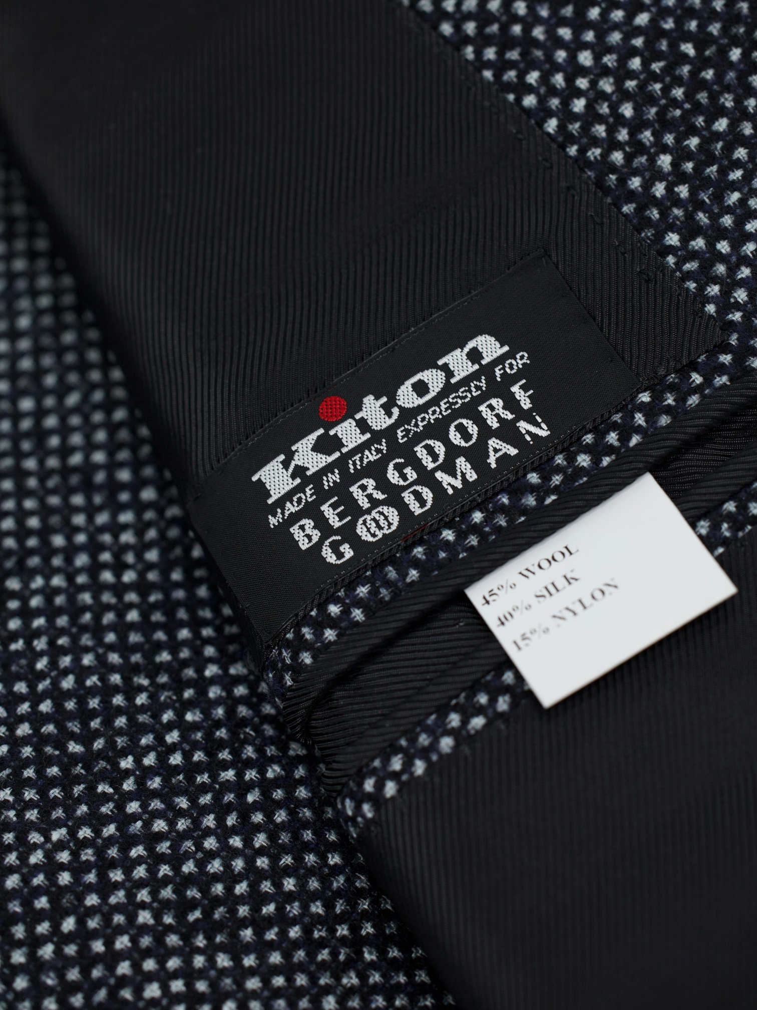 Kiton Black & Grey Cashmere, Silk & Stretch Micro-Pattern "Cipa" Jacket