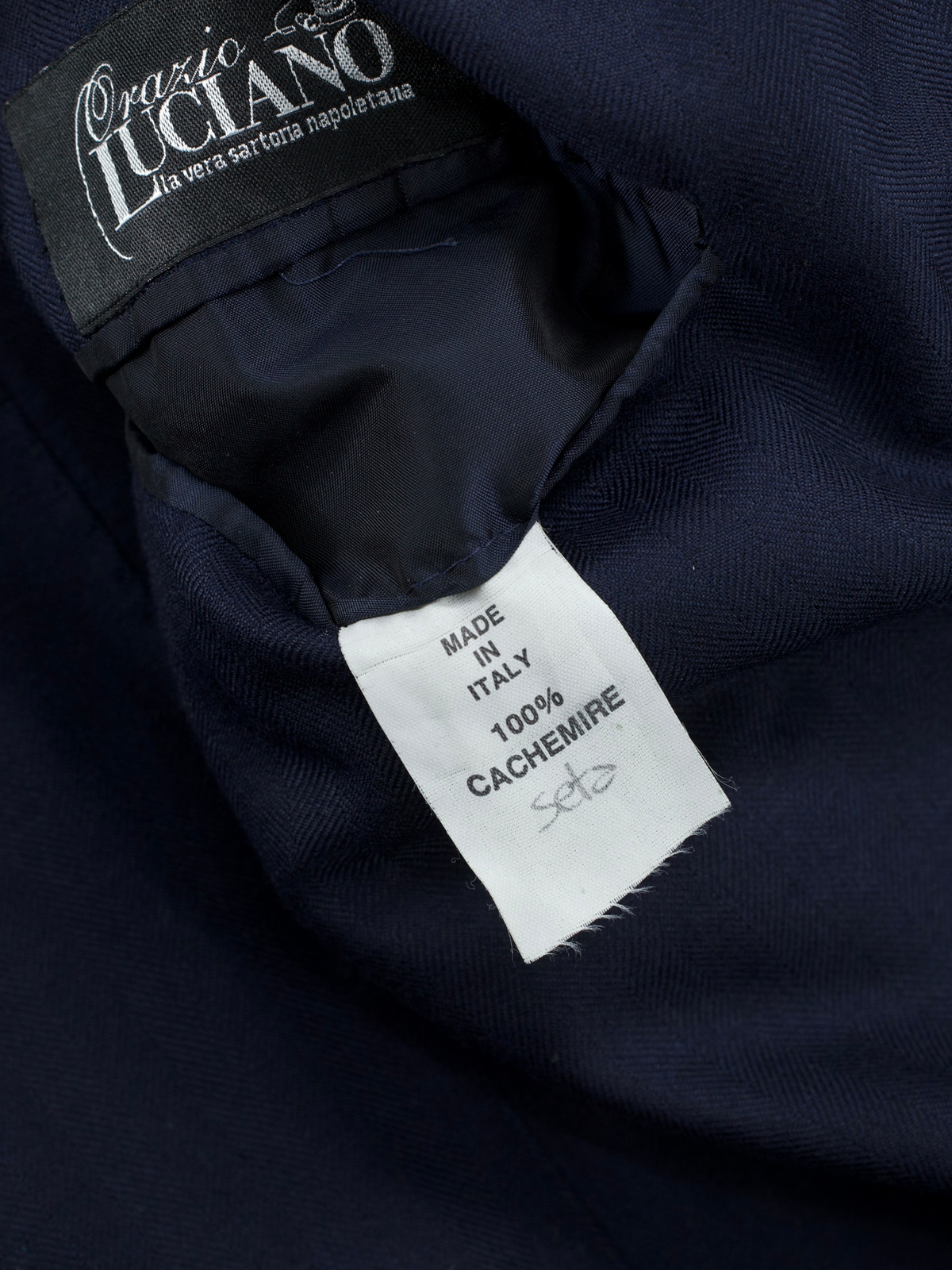 Orazio Luciano Navy Cashmere & Silk Safari-Style Herringbone Jacket