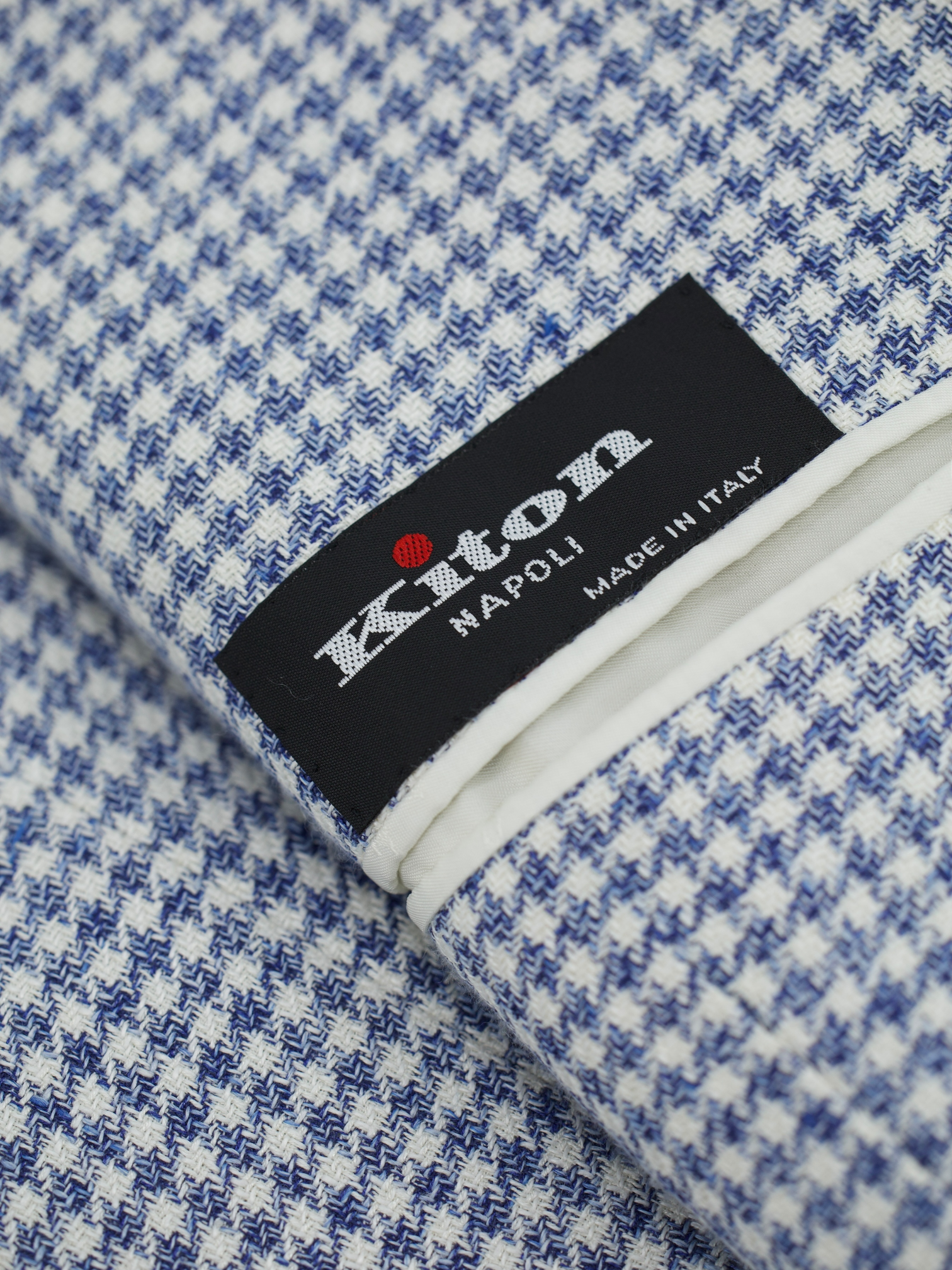 Kiton Chambray Blue Linen, Silk & Cotton Pied de Poule Jacket
