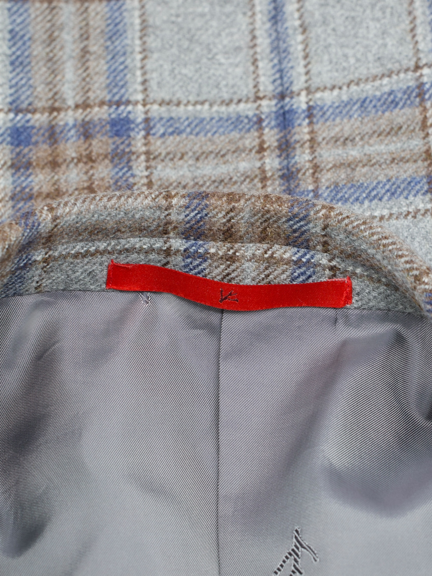 Isaia Grey & Denim Blue Wool-Cashmere Flannel Overcheck Jacket