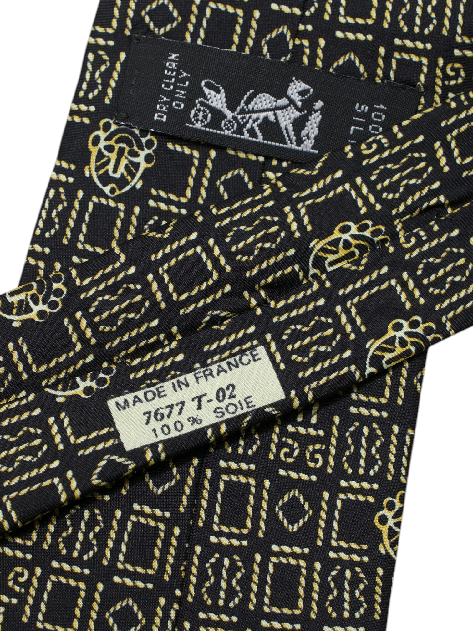 Hermès Black & Gold Silk Vintage Geometric-Pattern Tie