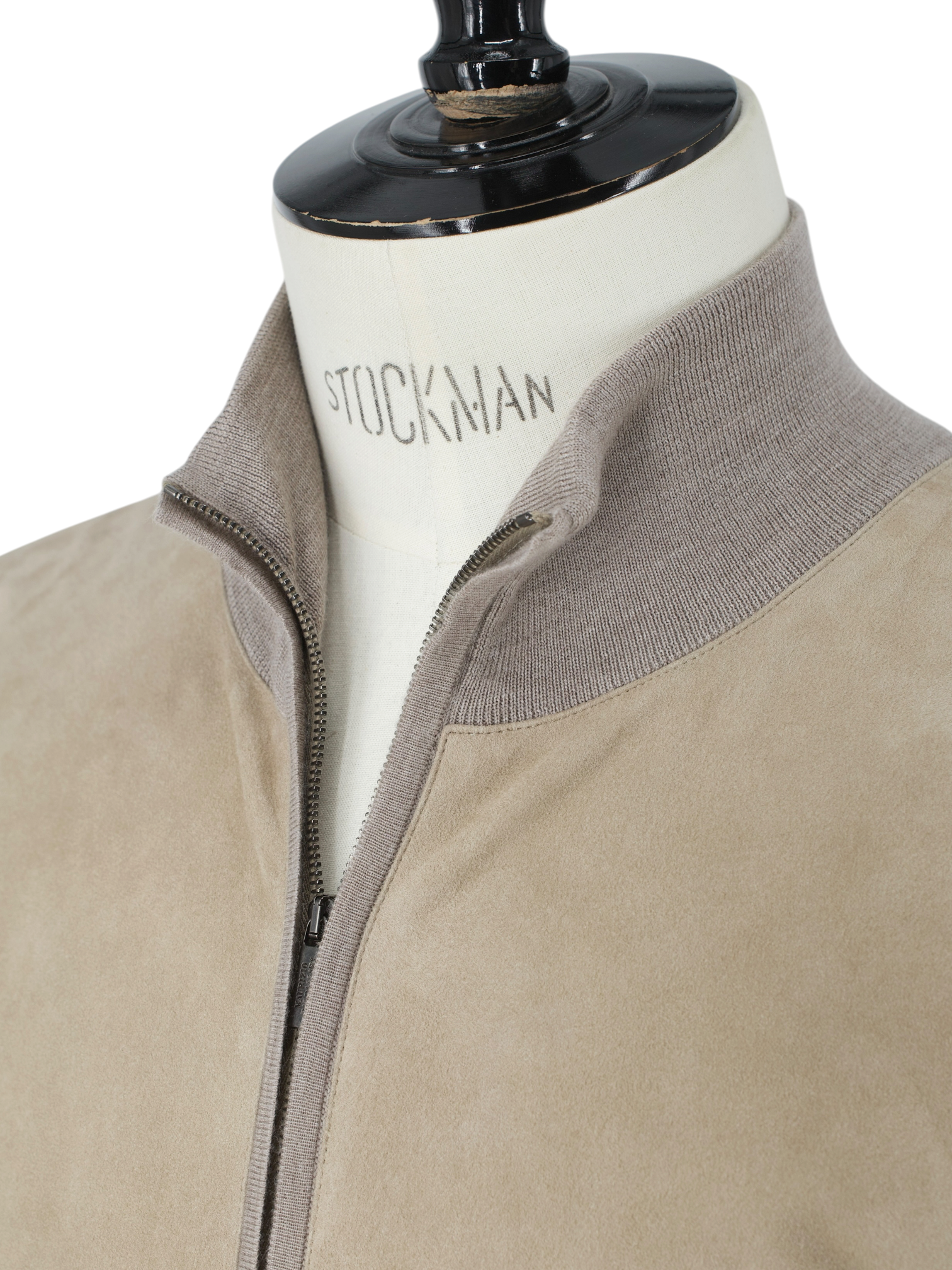 Maurizio Baldassari Light Brown Jersey-Wool & Suede Full-Zip Cardigan