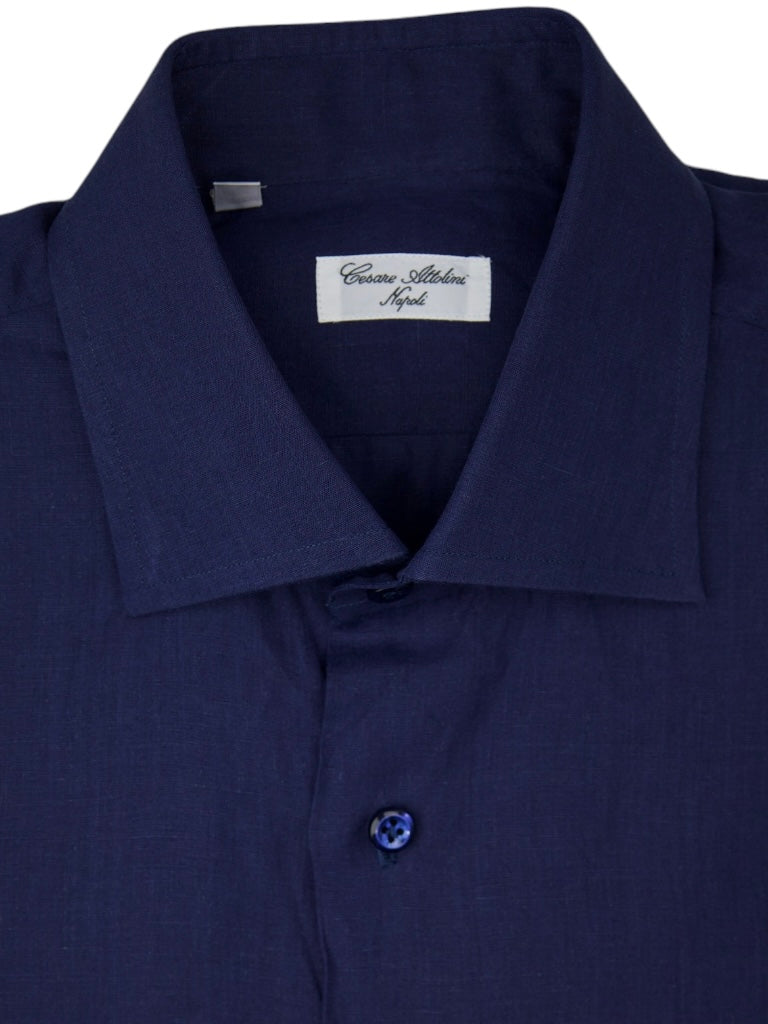 Cesare Attolini Dark Blue Linen Shirt