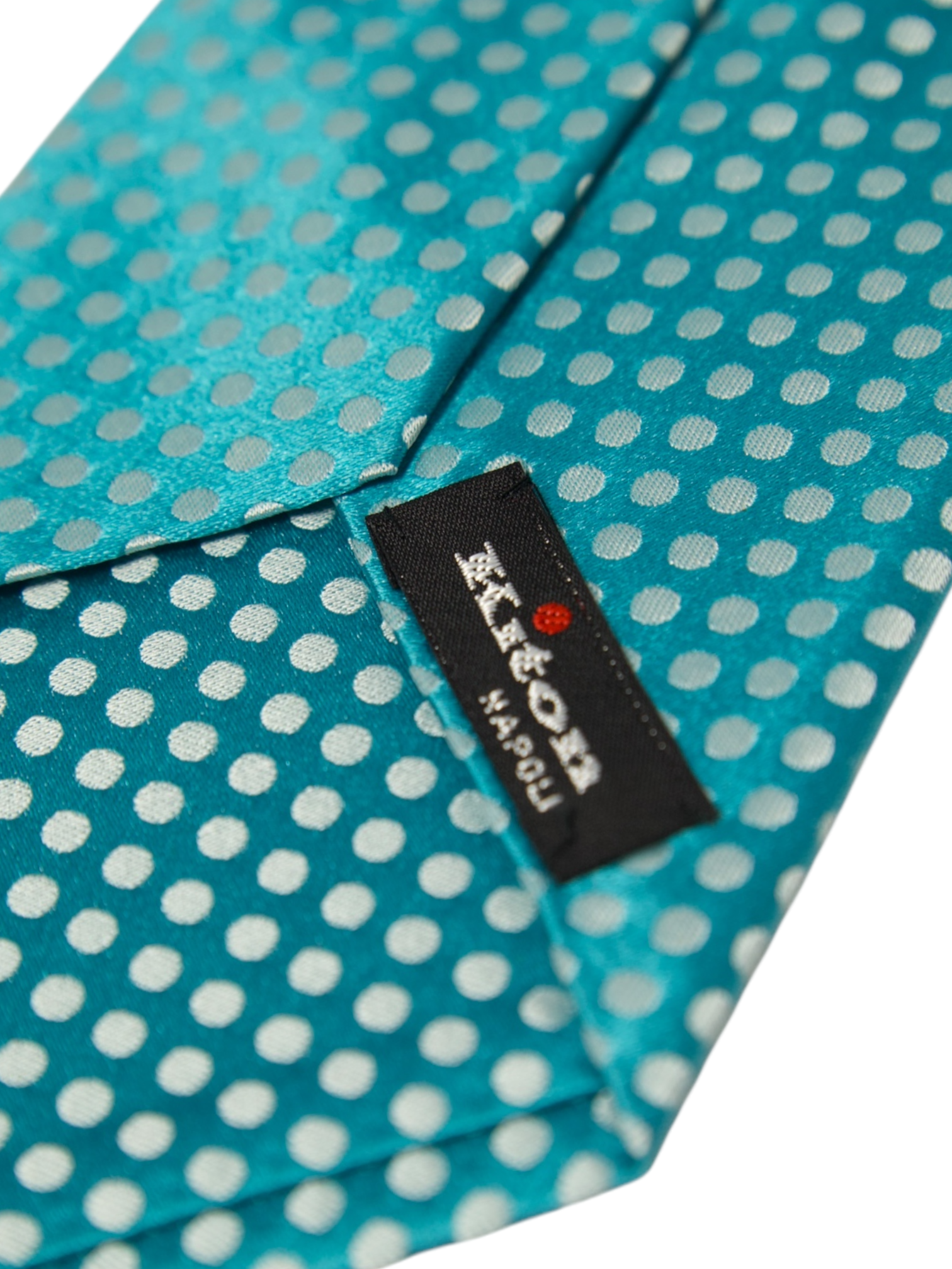 Kiton 5-Fold Turquoise & White Polkadot Silk Tie