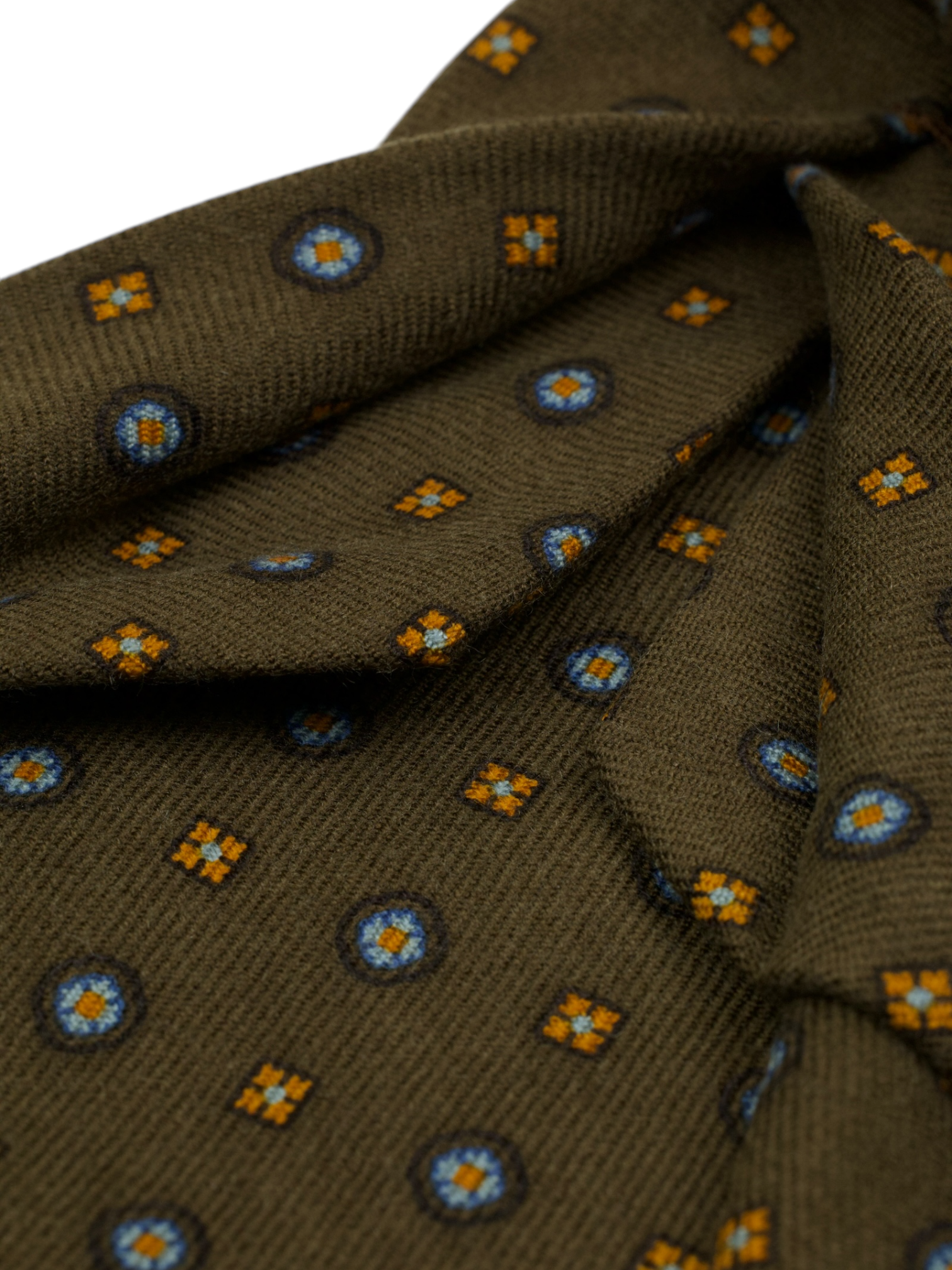 Kiton 5-Fold Brown & Orange Pure Cashmere Geometric Pattern Tie