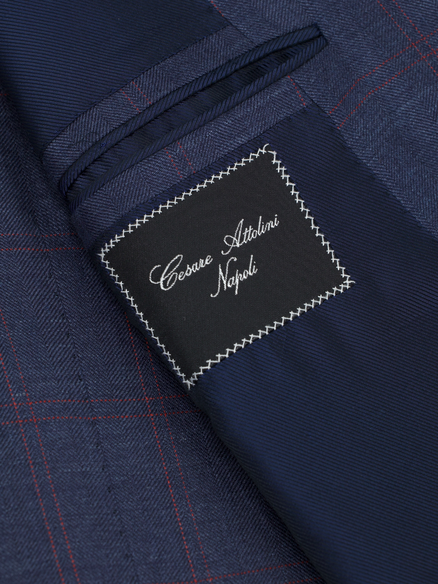 Cesare Attolini Steel Blue & Red Cashmere-Silk Windowpane Jacket