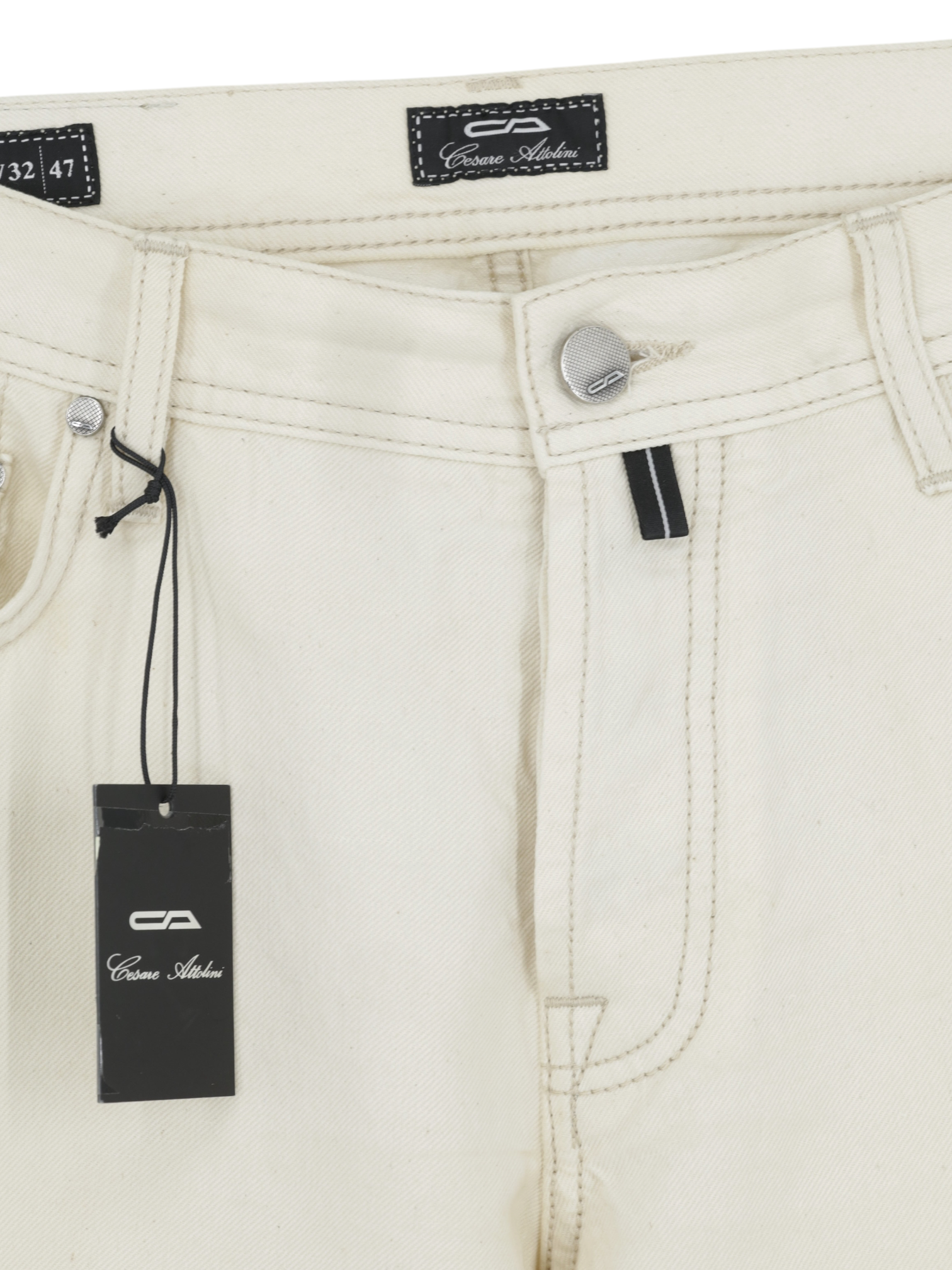 Cesare Attolini Creme Cotton & Linen Twill 5-Pocket Chino