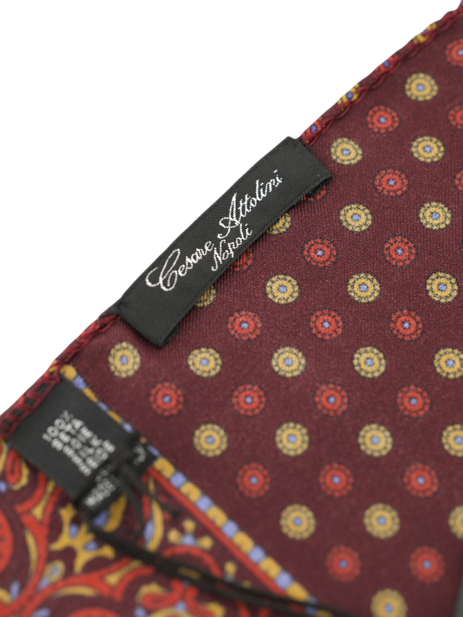 Cesare Attolini Wine Red & Yellow Silk Floral Foulard Scarf
