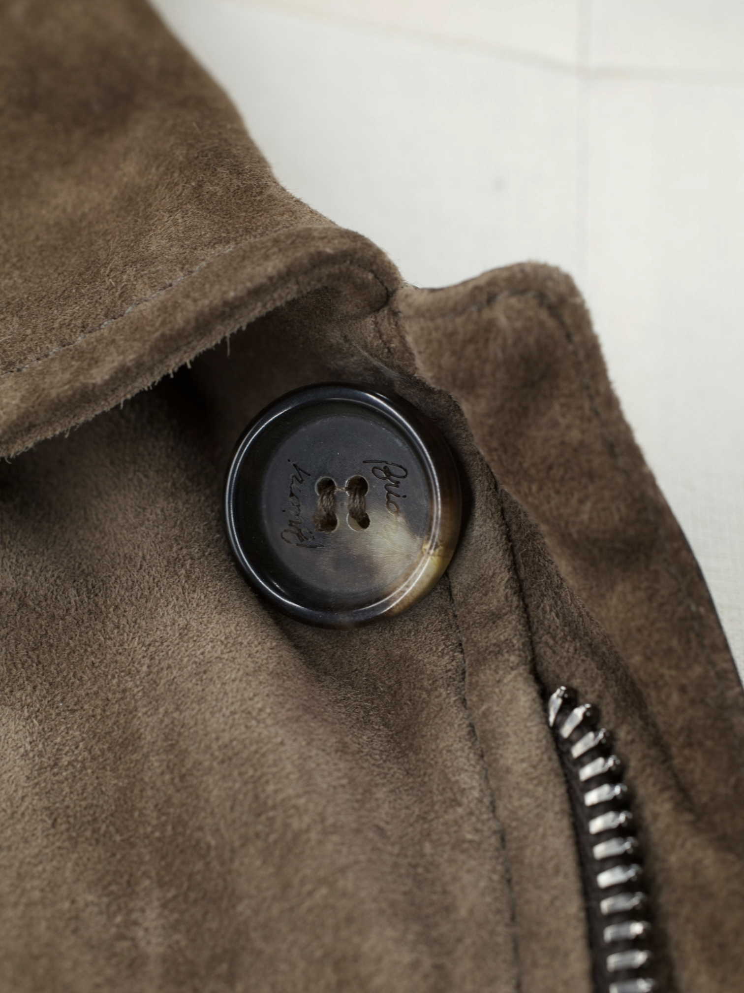 Brioni Dark-Olive Drab Lambskin Suède Coat