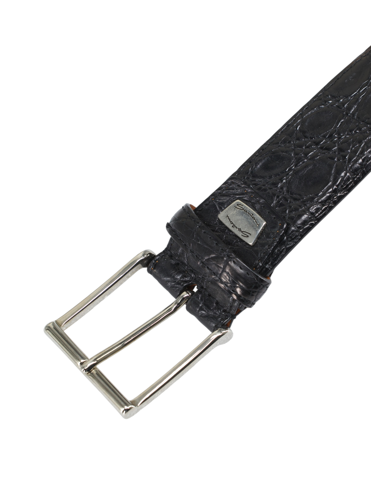 Santoni Black Venezuelan Caiman Crocodilus Penny Loafer + Belt