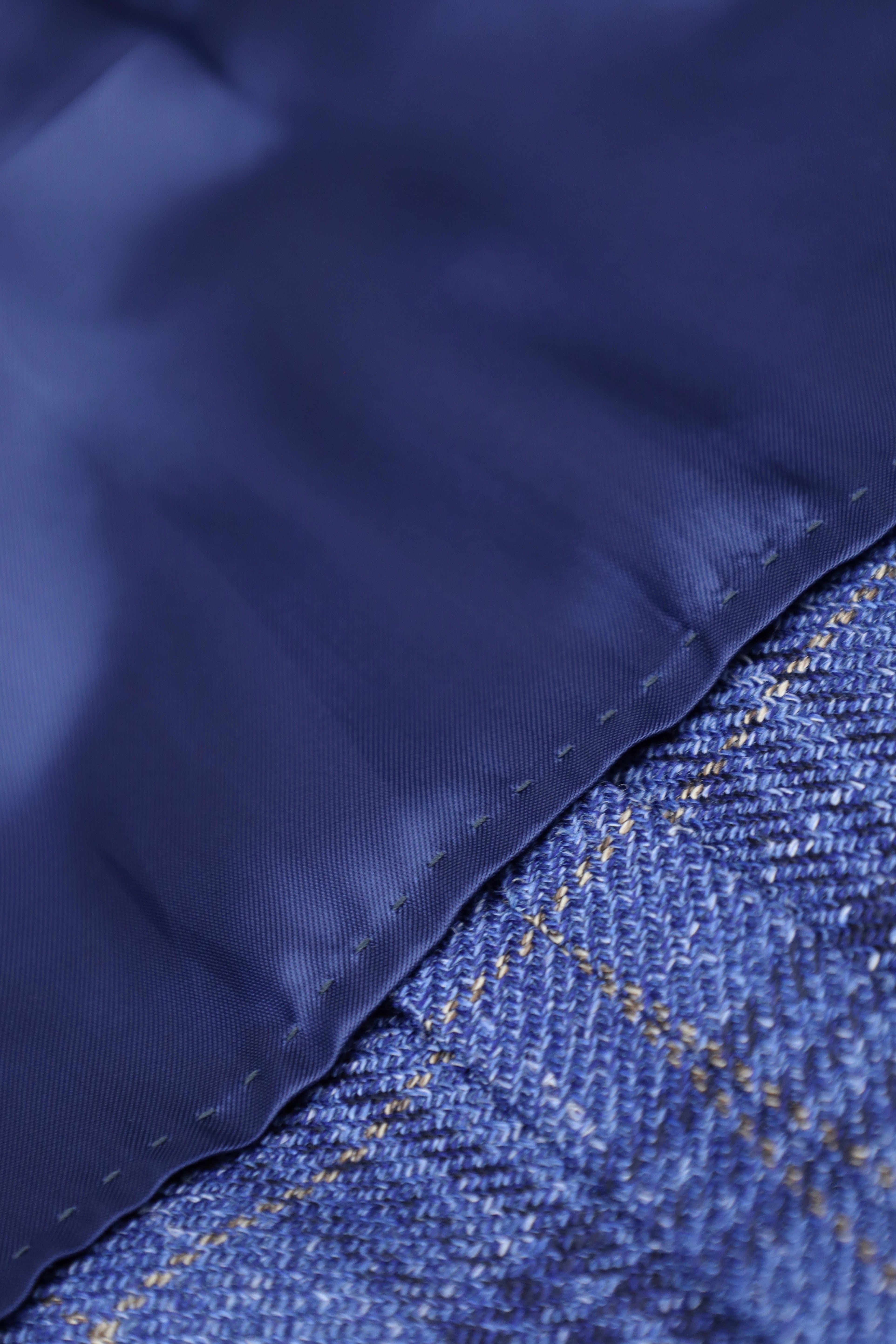 Loro Piana Denim Blue Wool, Silk & Linen Windowpane Jacket