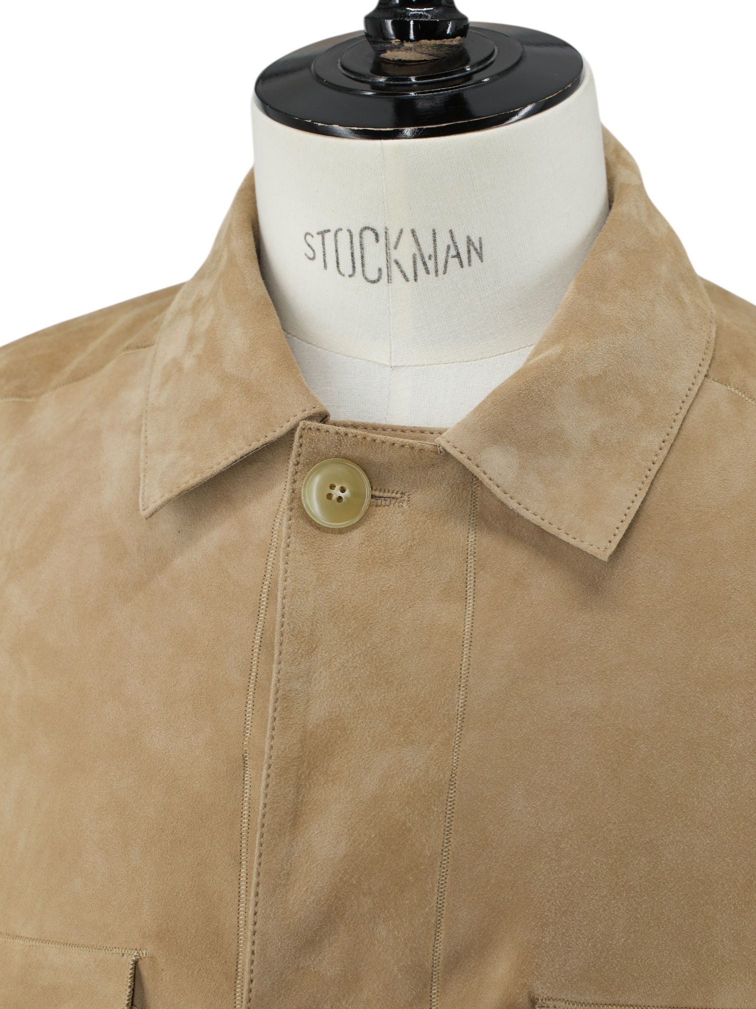 Canali Beige Lambskin-Suède Cuban-Collar Coat