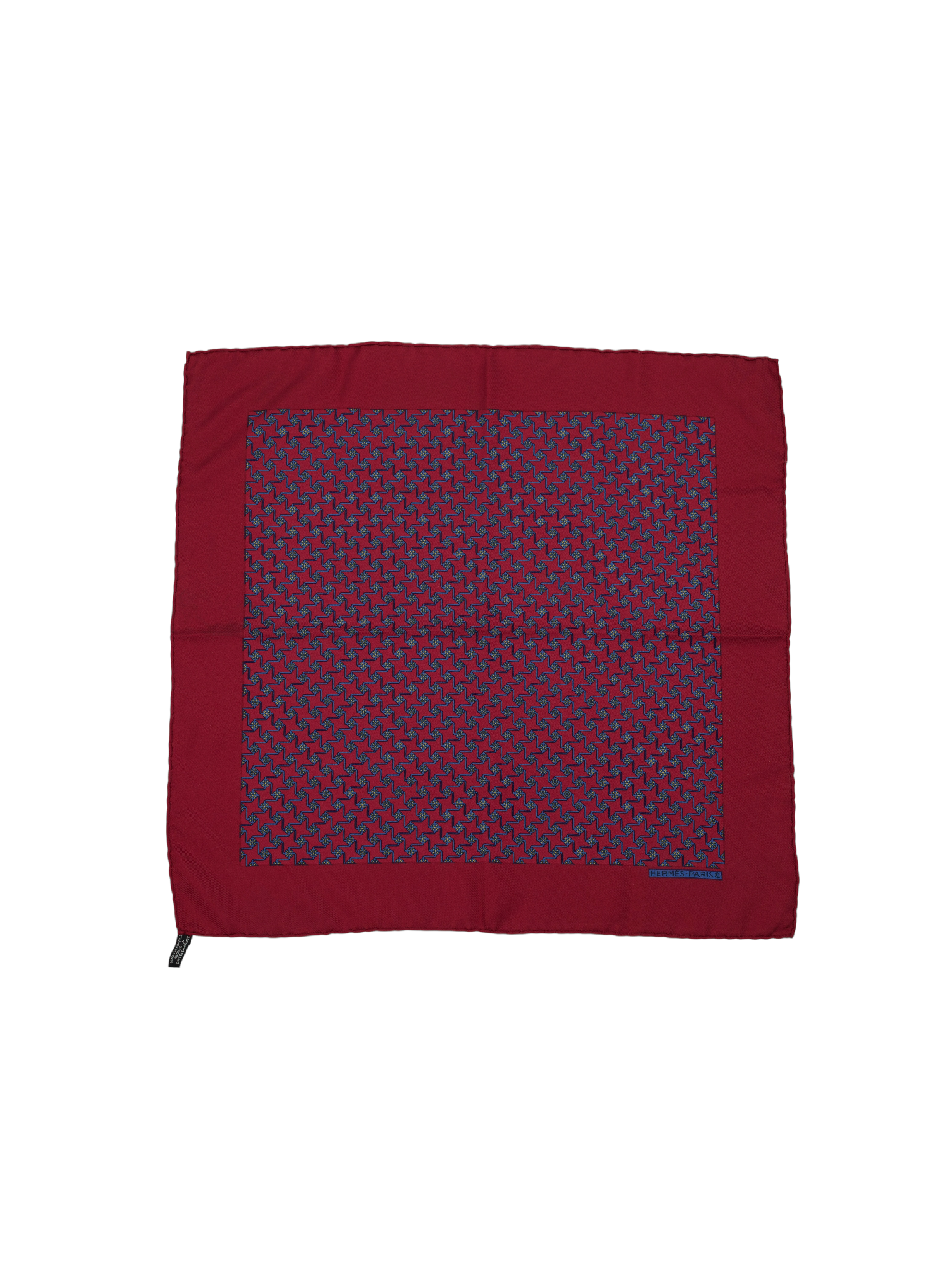Hermès Red & Navy Silk Geometric Zigzag Pocket Square